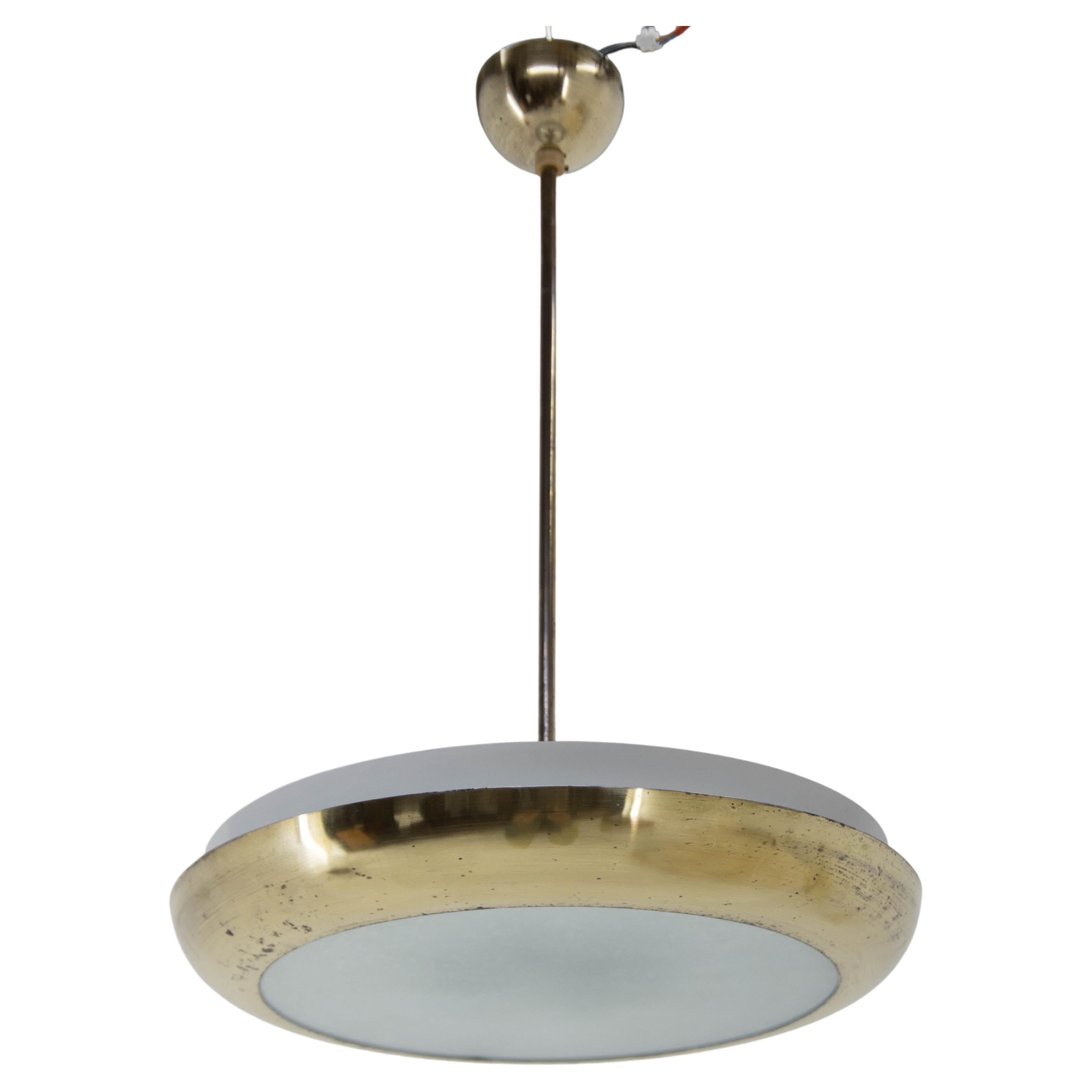 Bauhaus / Functionalist Brass Chandelier UFO, 1930s, Restored