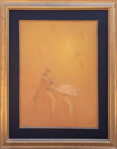 Groupe de moines bouddhistes, peinture à l'huile expressionniste de Bui Van Hoan
