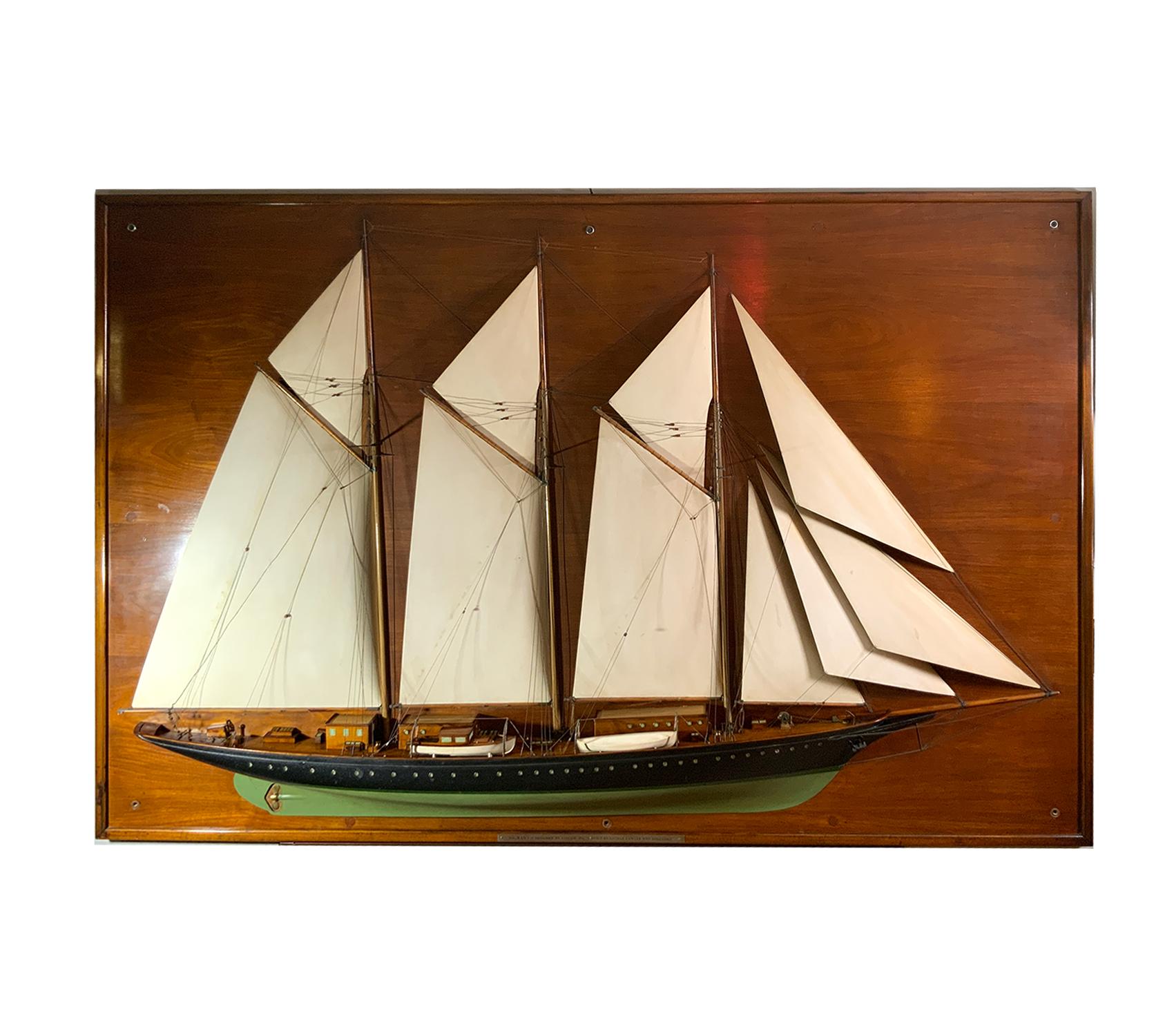Exquisite builder’s half model of the lawley built three masted Schooner migrant. Designed by Henry Gielow migrant was the largest yacht in the world at the time and was built at a cost exceeding one million dollars. The model has incredible detail
