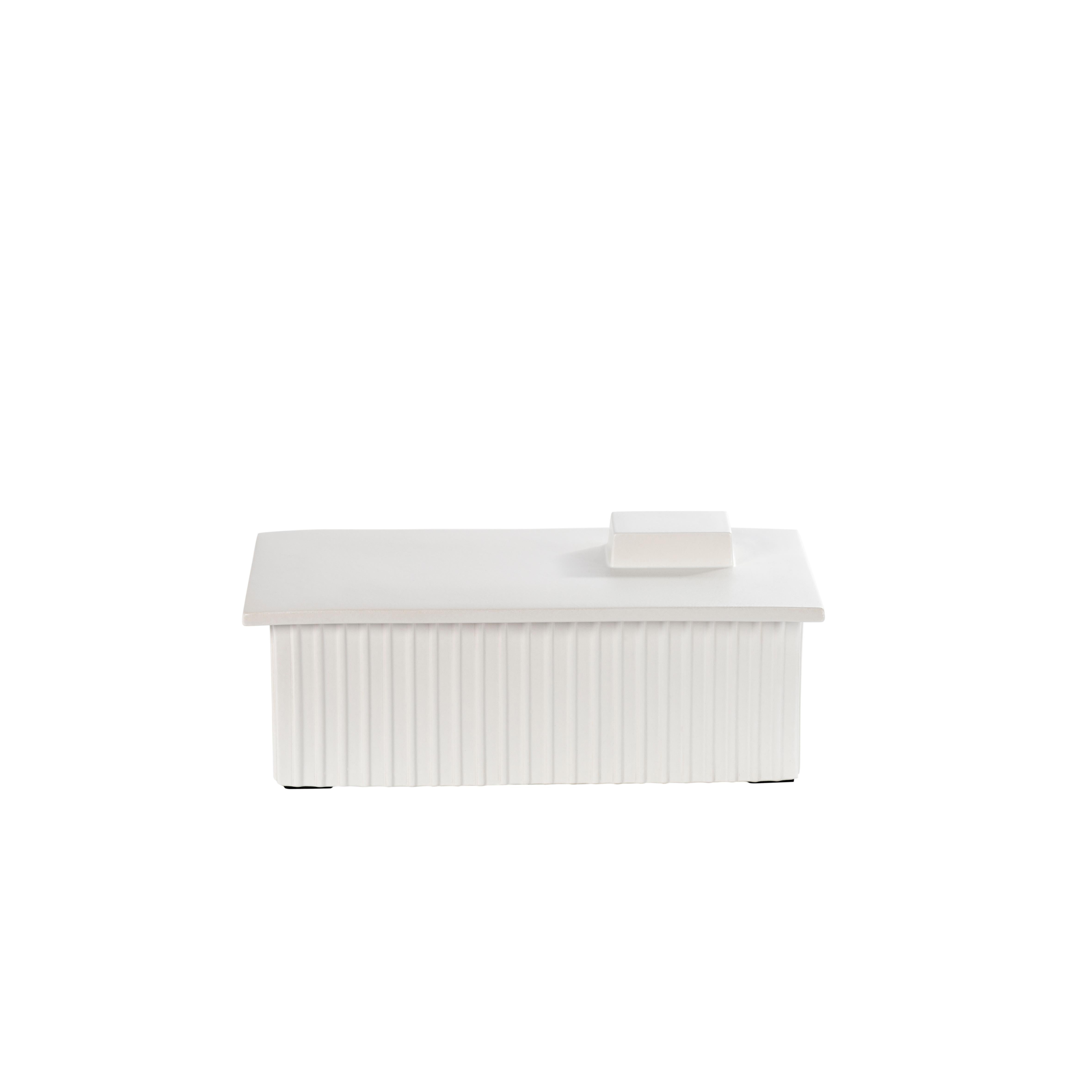 Building big white box by Pulpo
Dimensions: D 32.5 x W 17 x H 13 cm
Materials: ceramic

Also available in different colours. 

This building boxes bring to mind the industrial areas so familiar within our urban landscapes. An industrial