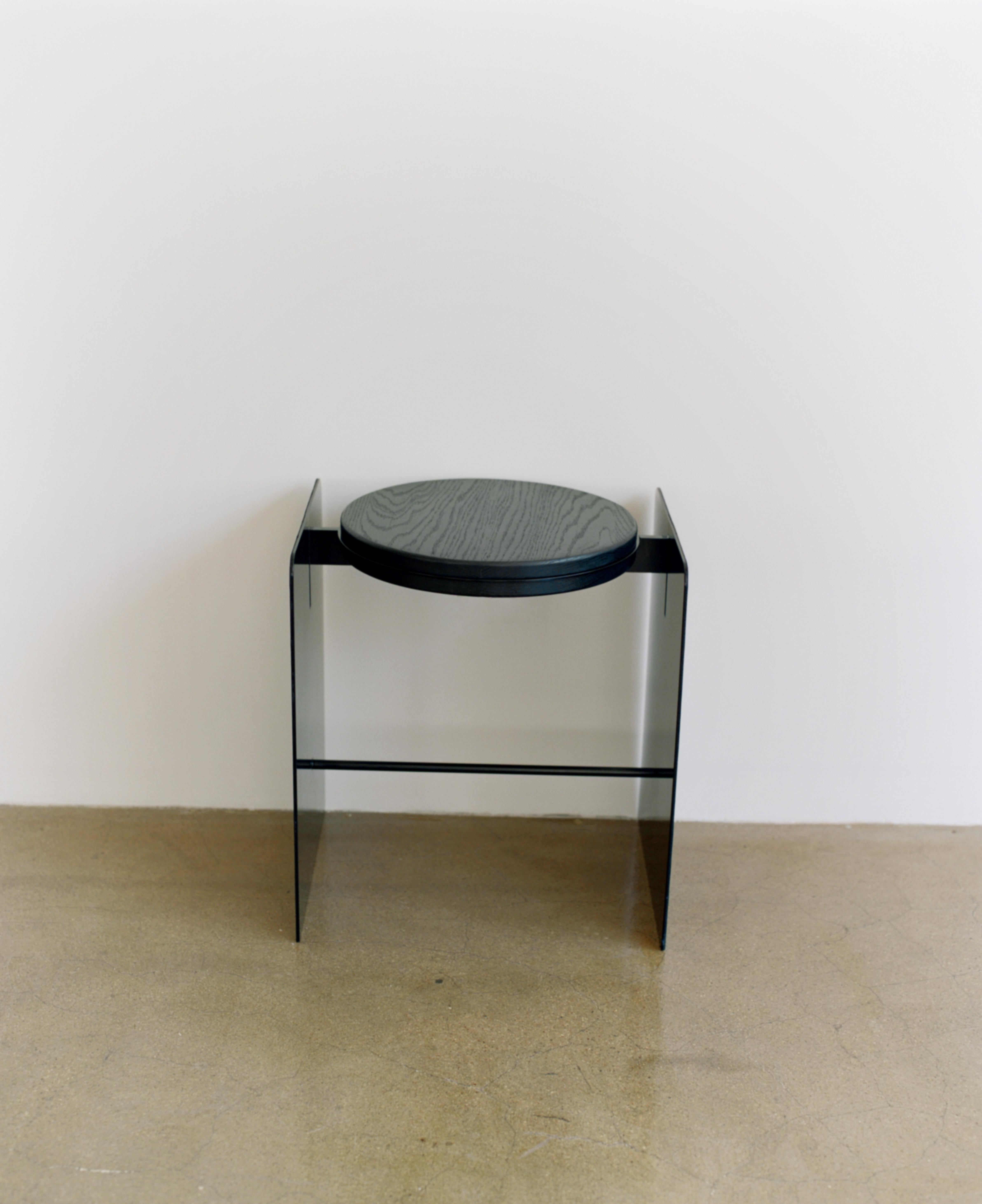 Modern [Sample Sale] Building Blocks, Black Ash Stool/Side Table with Leather Detail