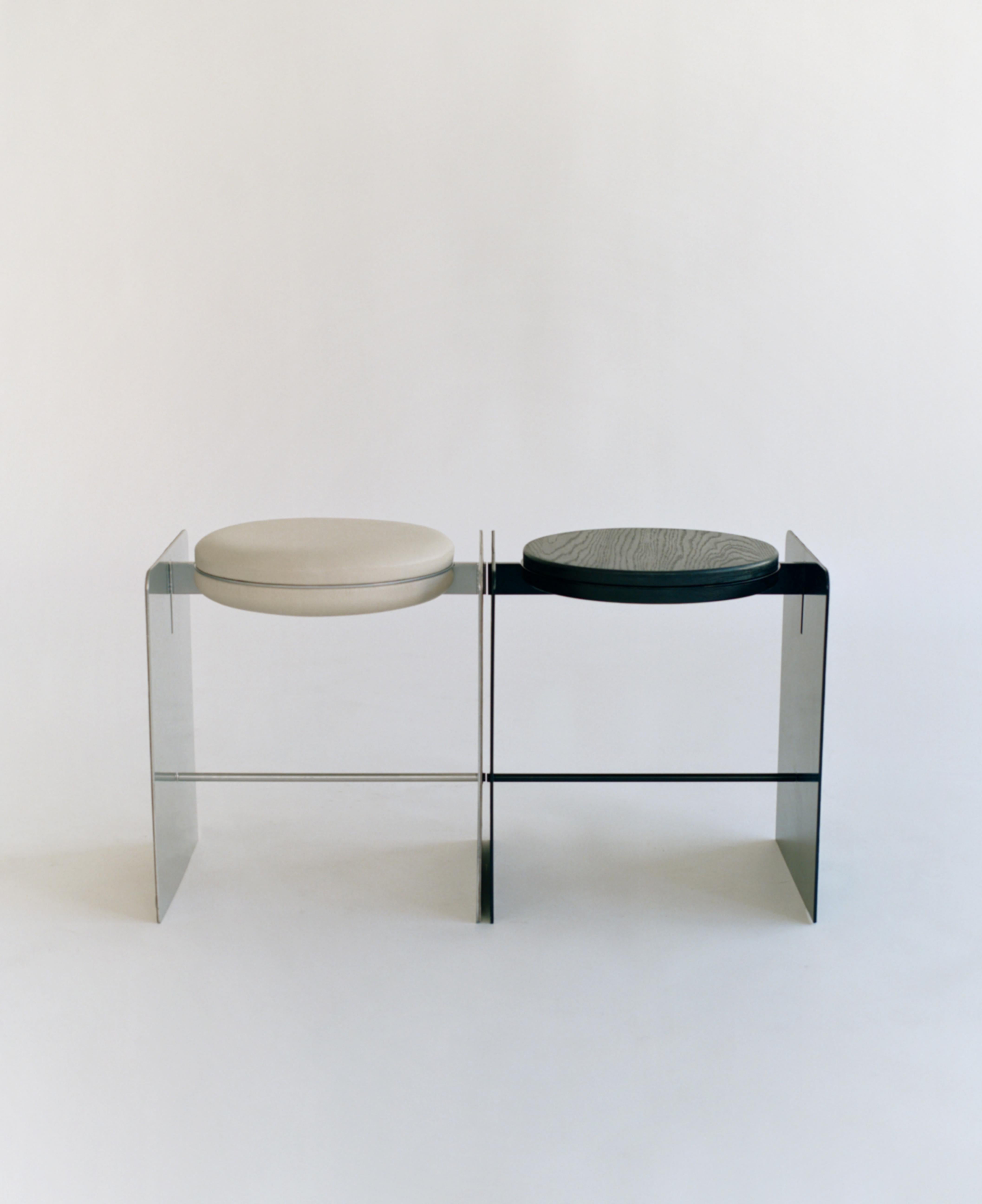 Contemporary [Sample Sale] Building Blocks, Black Ash Stool/Side Table with Leather Detail