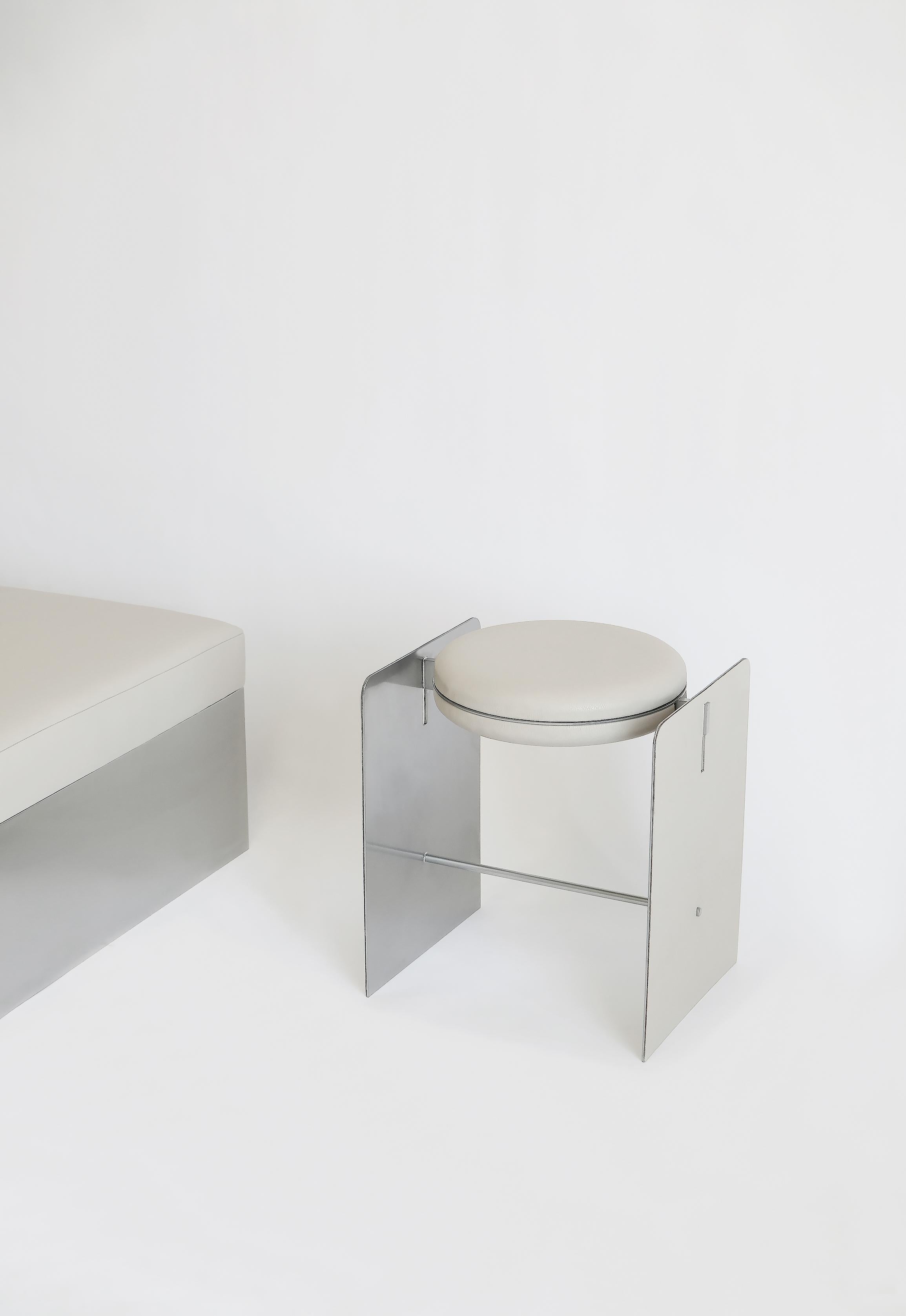 Modern Building Blocks, Geometric Double Duty Upholstered Metal Side Table or Stool For Sale