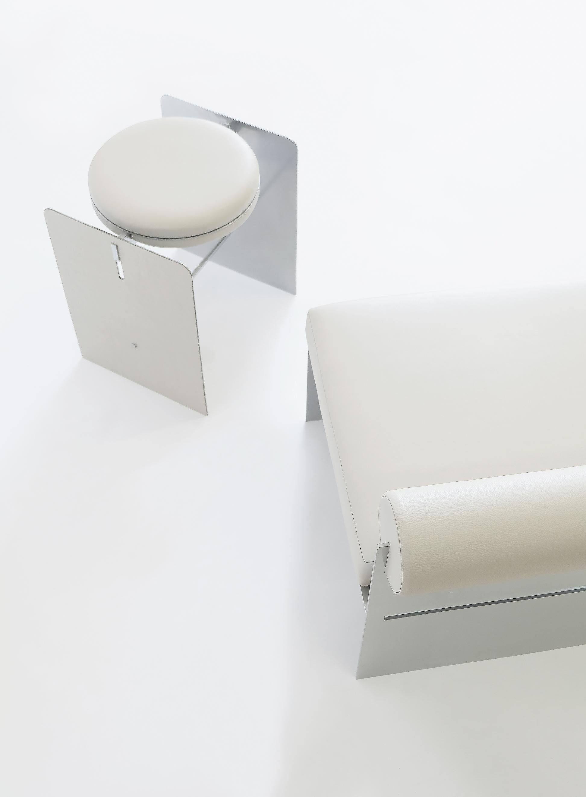 Modern Building Blocks, Geometric Double Duty Upholstered Metal Side Table or Stool For Sale