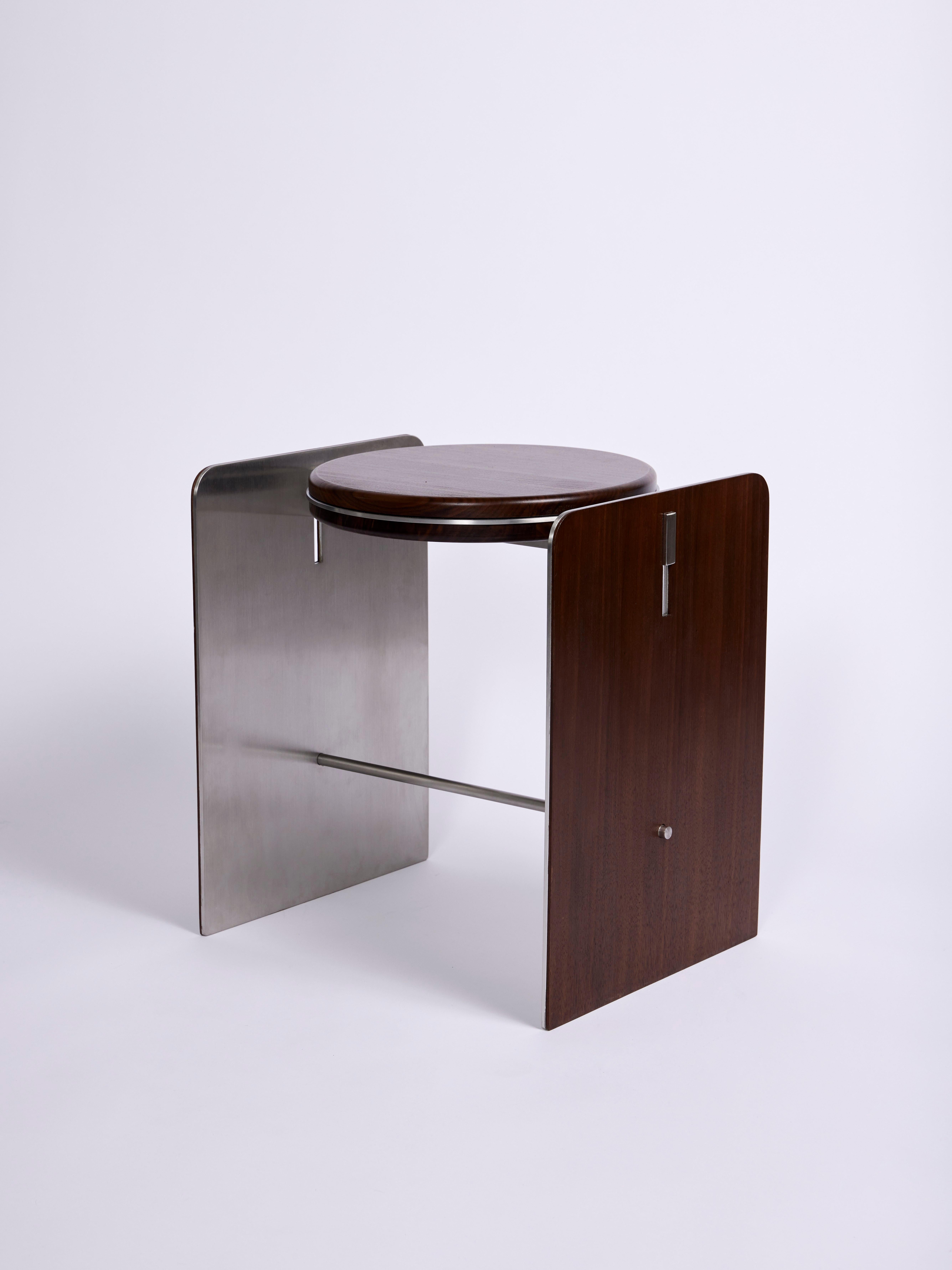 Modern Building Blocks, Geometric Stained Walnut Stool/Side Table For Sale