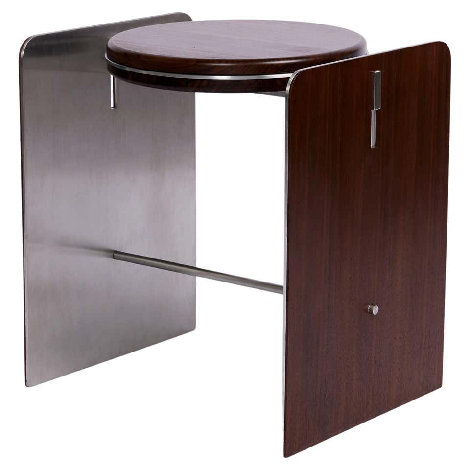 Contemporary block arch stool side table, blue stained oak wood ...