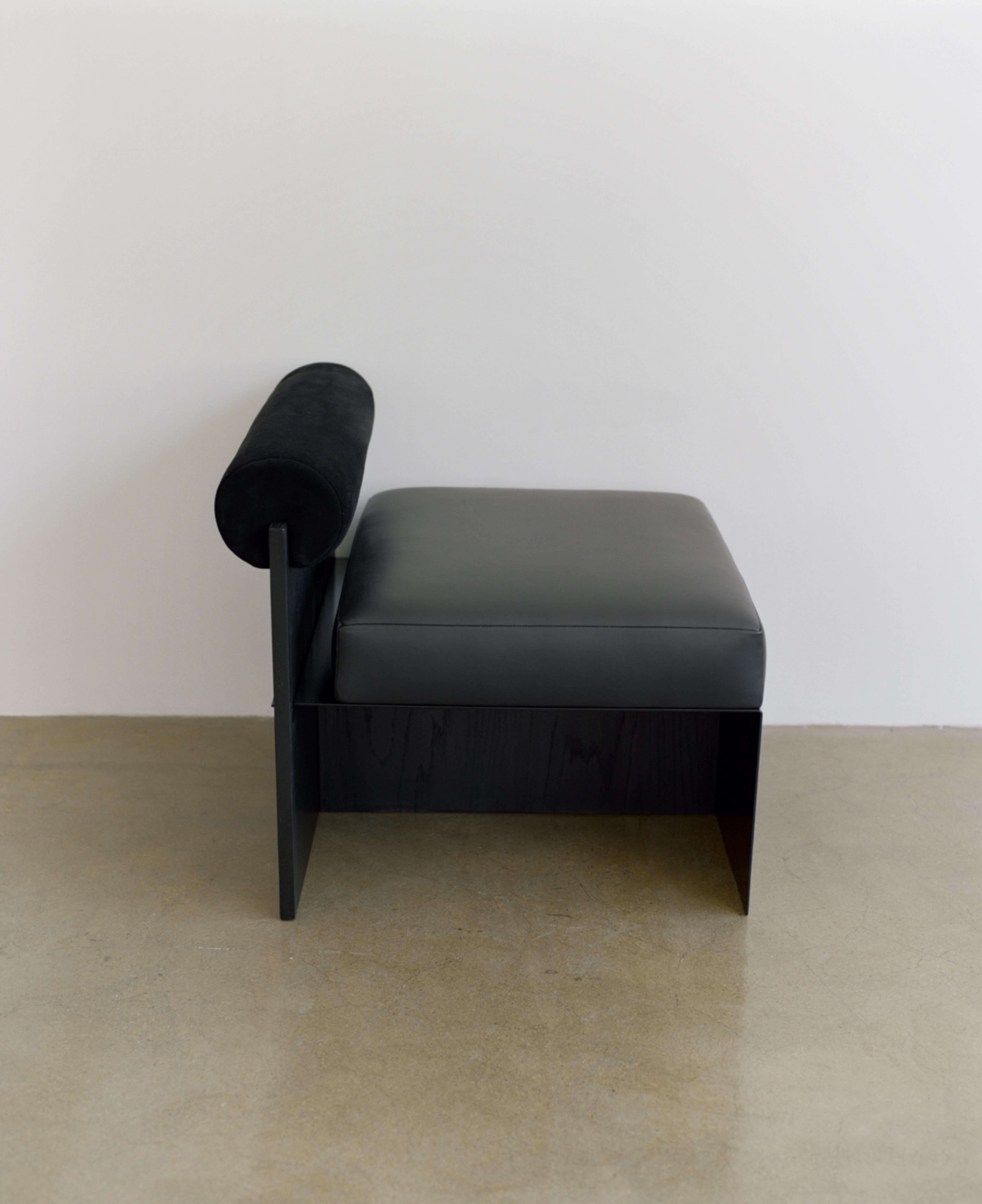 Building Blocks, Modern Geometric Side Chair with Black Leather and Wood Back In New Condition For Sale In Los Angeles, CA