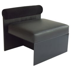 Building Blocks, Modern Geometric Side Chair with Black Leather and Wood Back