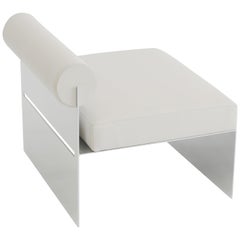 Building Blocks, Modern Geometric Side Chair with White Leather and Metal Base