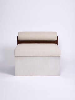 Building Blocks, New Modern Side Lounge Chair with Bouclé and Walnut Back