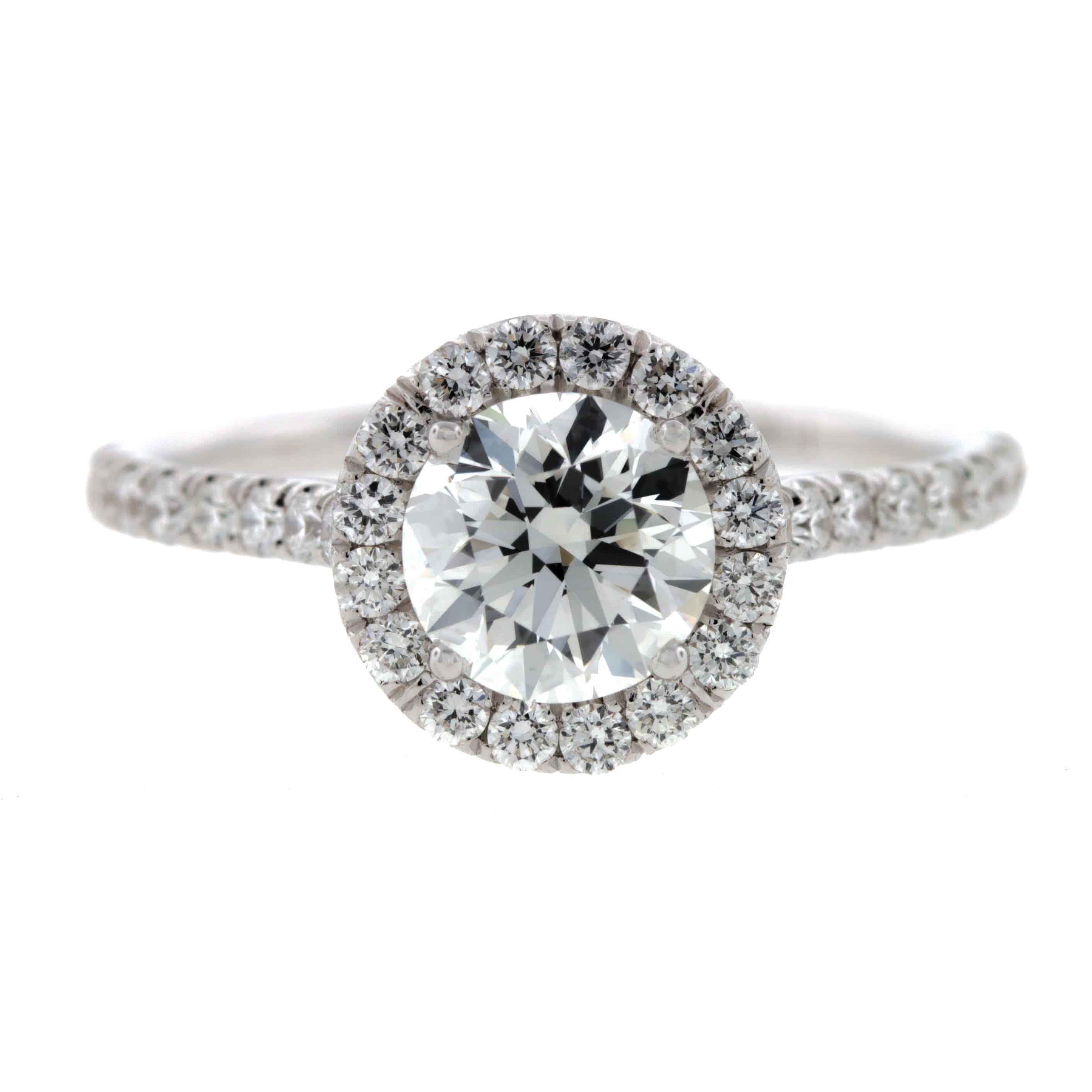 Built-In 'Cathedral' Round Diamond Engagement Ring with Diamond Pave For Sale