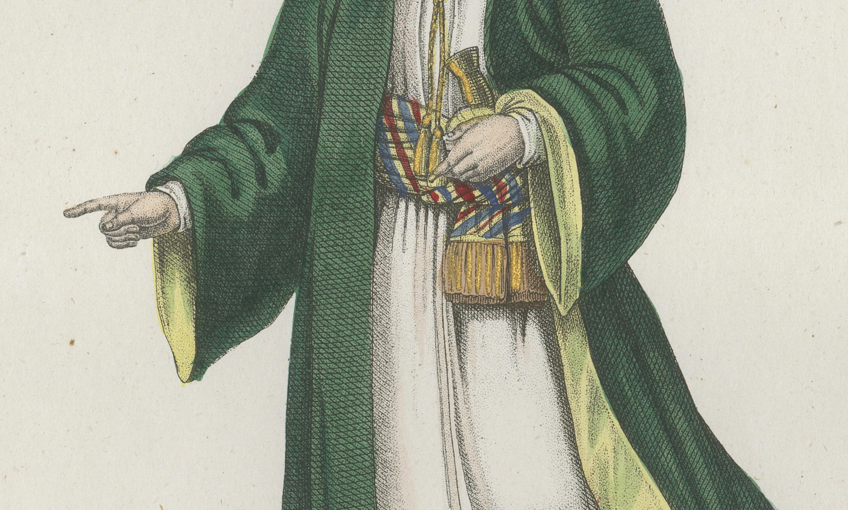 Buchara Usbekisch Kostüm Druck - Antike handkolorierte Lithographie, 1854 (Französisch) im Angebot