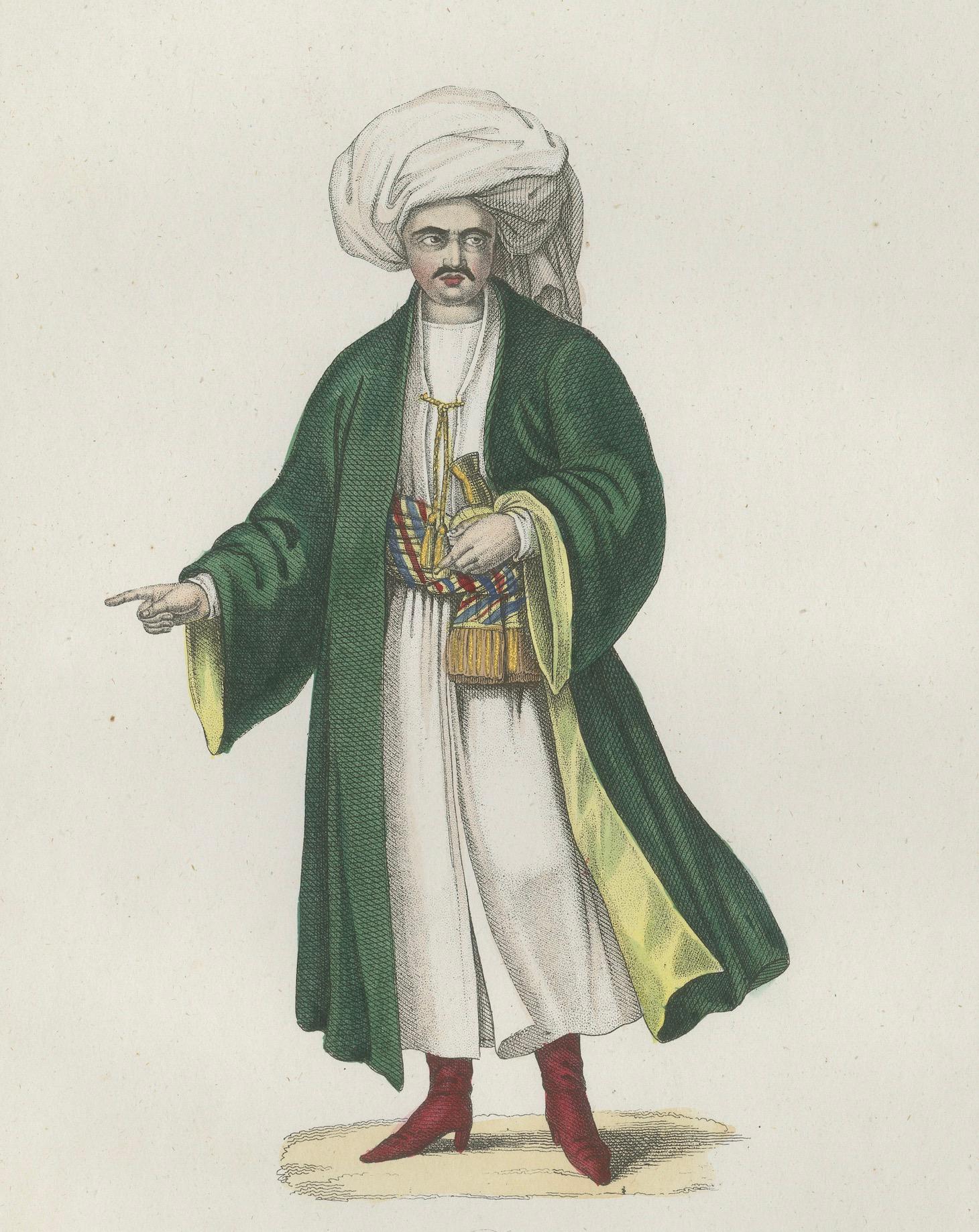 Buchara Usbekisch Kostüm Druck - Antike handkolorierte Lithographie, 1854 (19. Jahrhundert) im Angebot