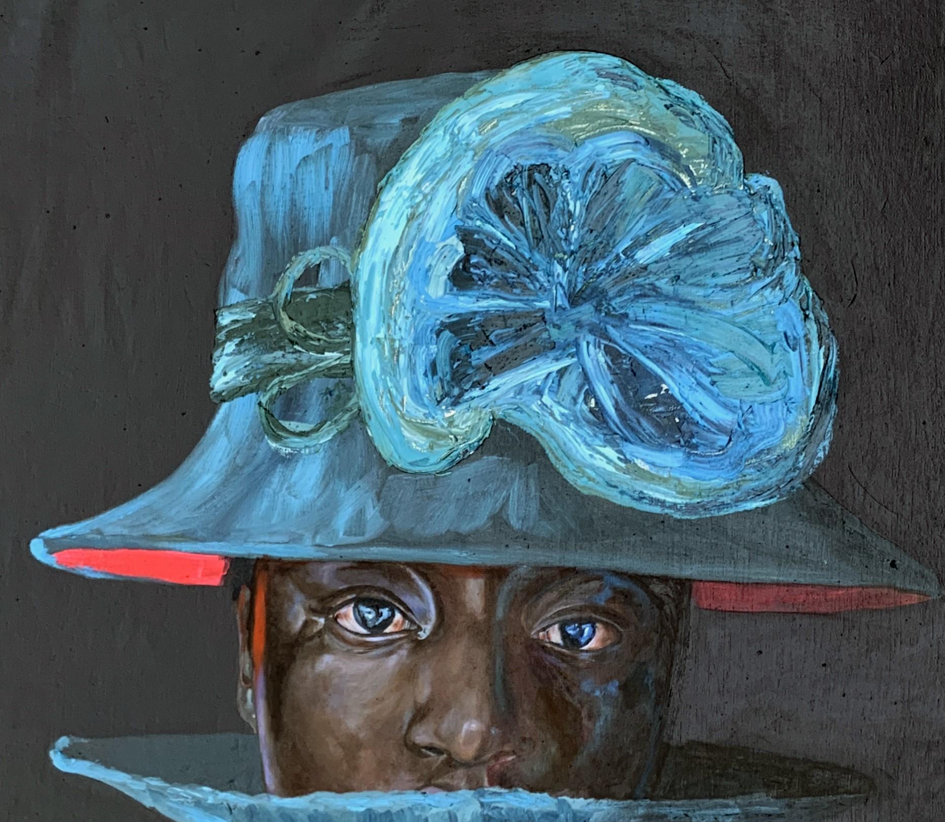 Aiyekooto (Unsicher) - Zeitgenössisches afrikanisches Porträt mit Papageiensymbolik – Painting von Bukola Orioye