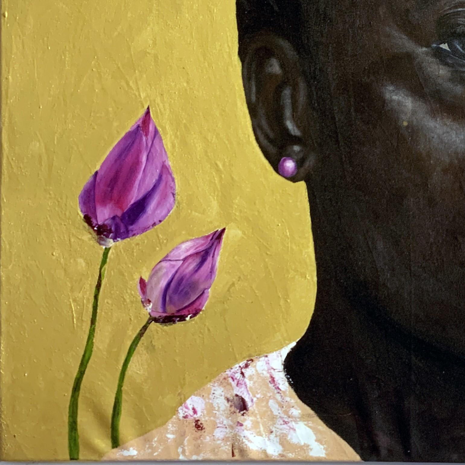 Asake Bee Keeper - Ritratto simbolico africano in tecnica mista (olio e acrilico) in vendita 3
