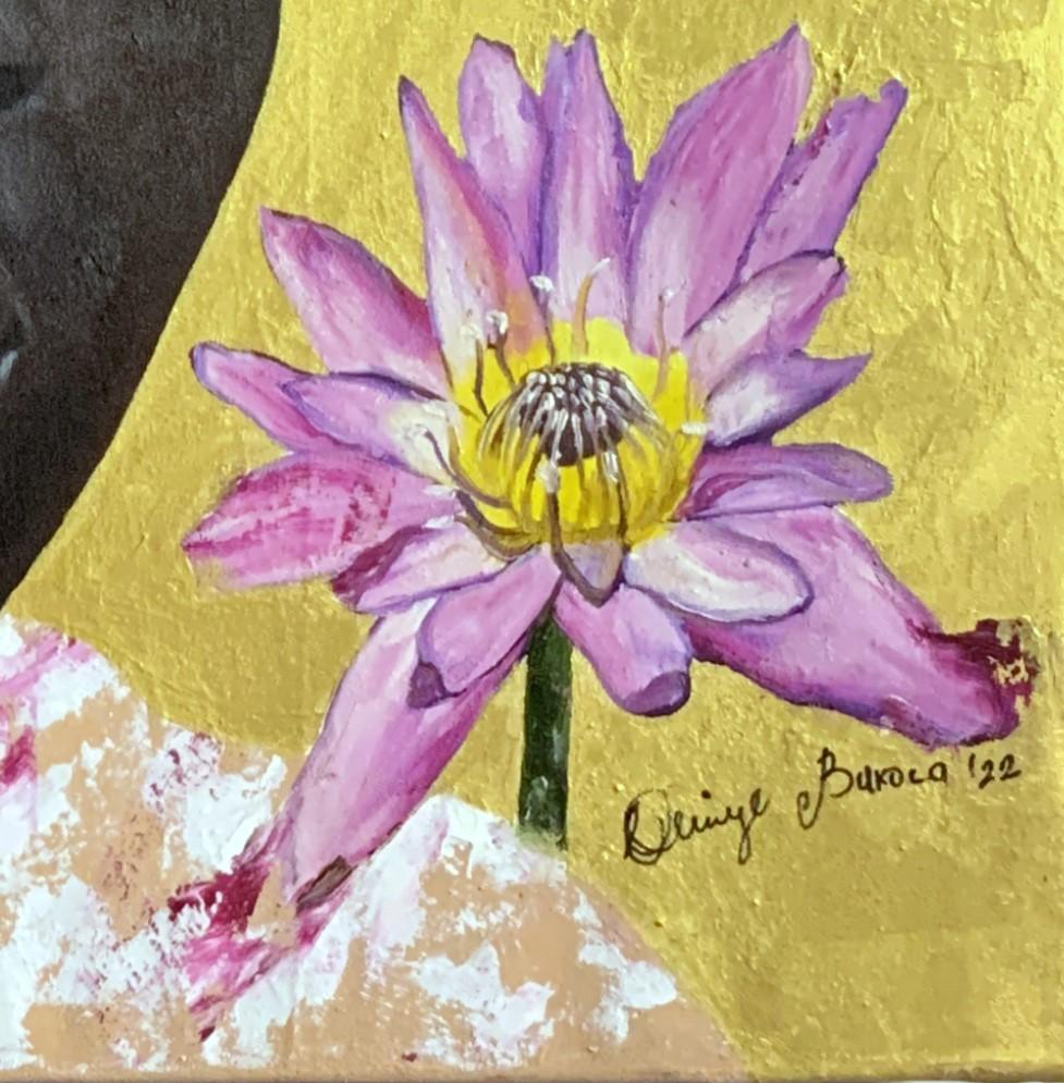 Asake Bee Keeper - Ritratto simbolico africano in tecnica mista (olio e acrilico) in vendita 4
