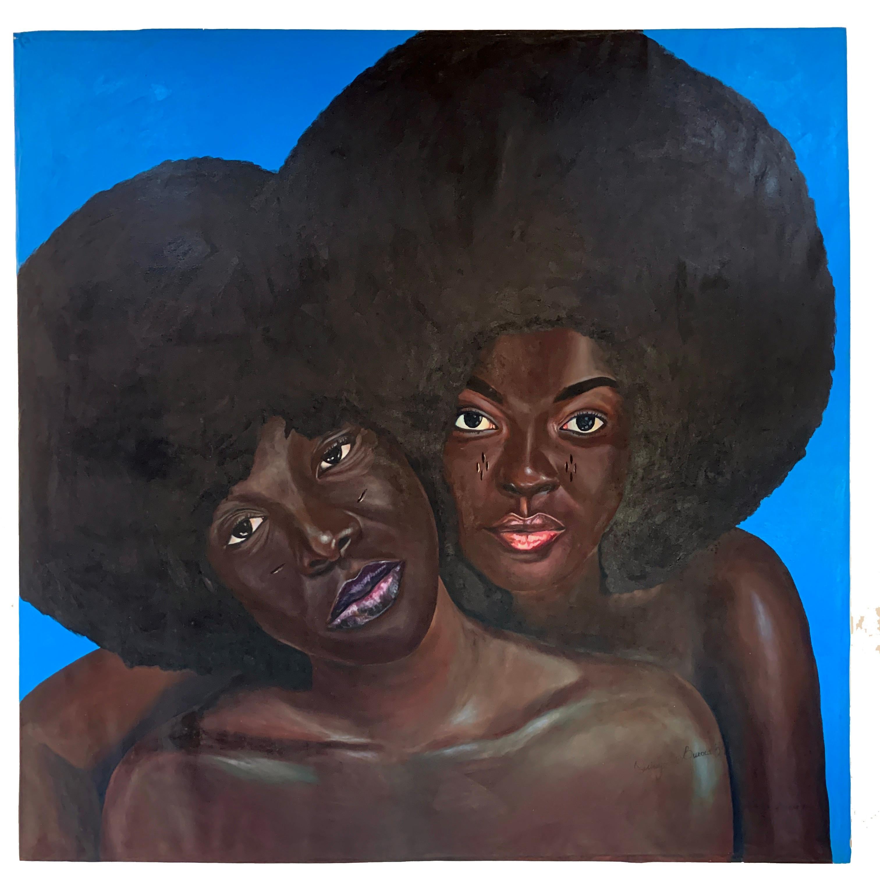 Geschworene Blutsschwestern - zeitgenössische afrikanische Porträtmalerei des 21. – Mixed Media Art von Bukola Orioye
