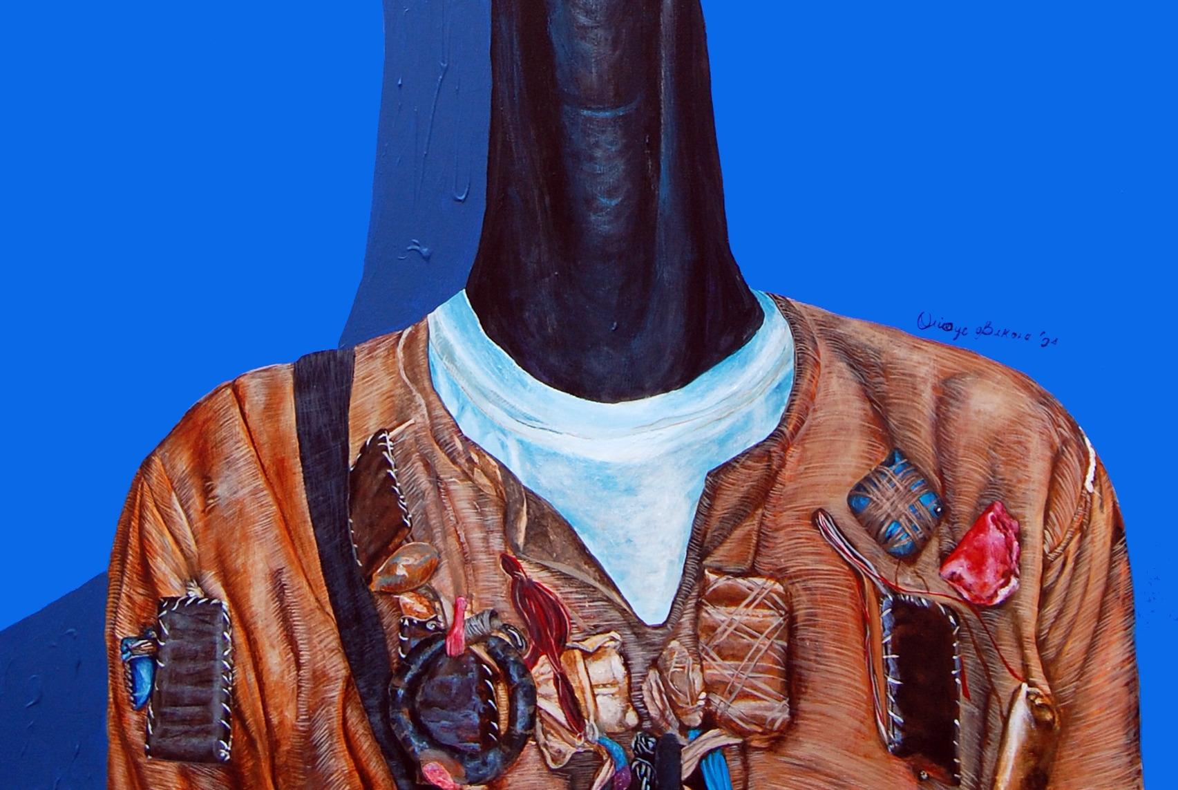 Agbomola 1 - 21° secolo, Contemporaneo, Figurativo, Commento culturale, Africa - Figurative Painting Blu di Bukola Orioye
