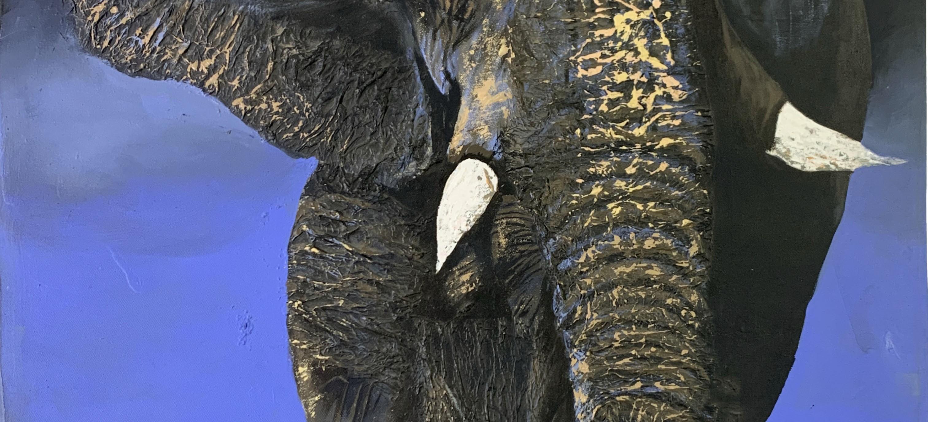 Ajanaku - Porträt eines Elefanten (Violett), Animal Painting, von Bukola Orioye