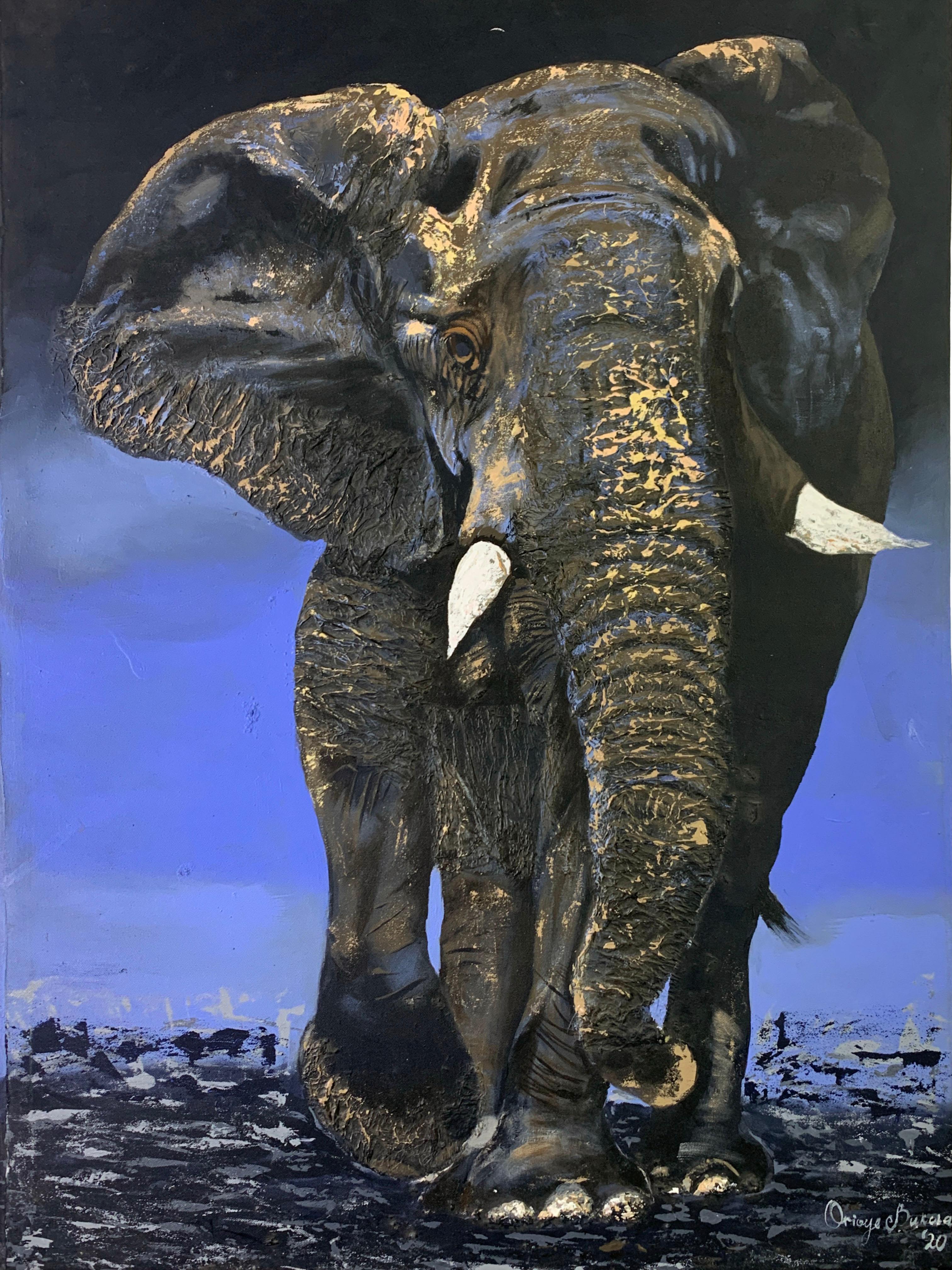Bukola Orioye Animal Painting – Ajanaku - Porträt eines Elefanten