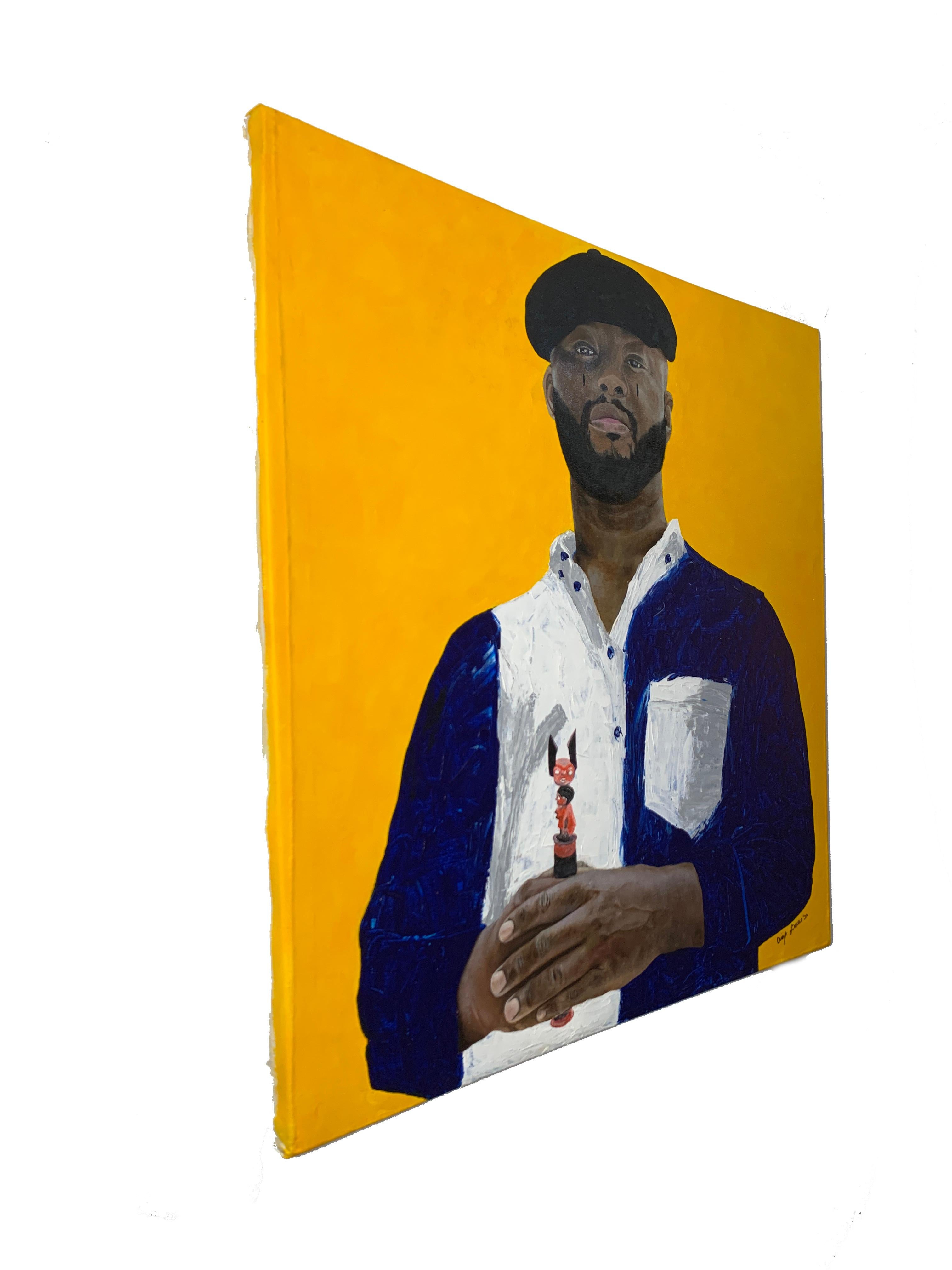 Babatunde (Reinkarnation) - gelber Hintergrund Afrikanische Porträtmalerei im Angebot 2