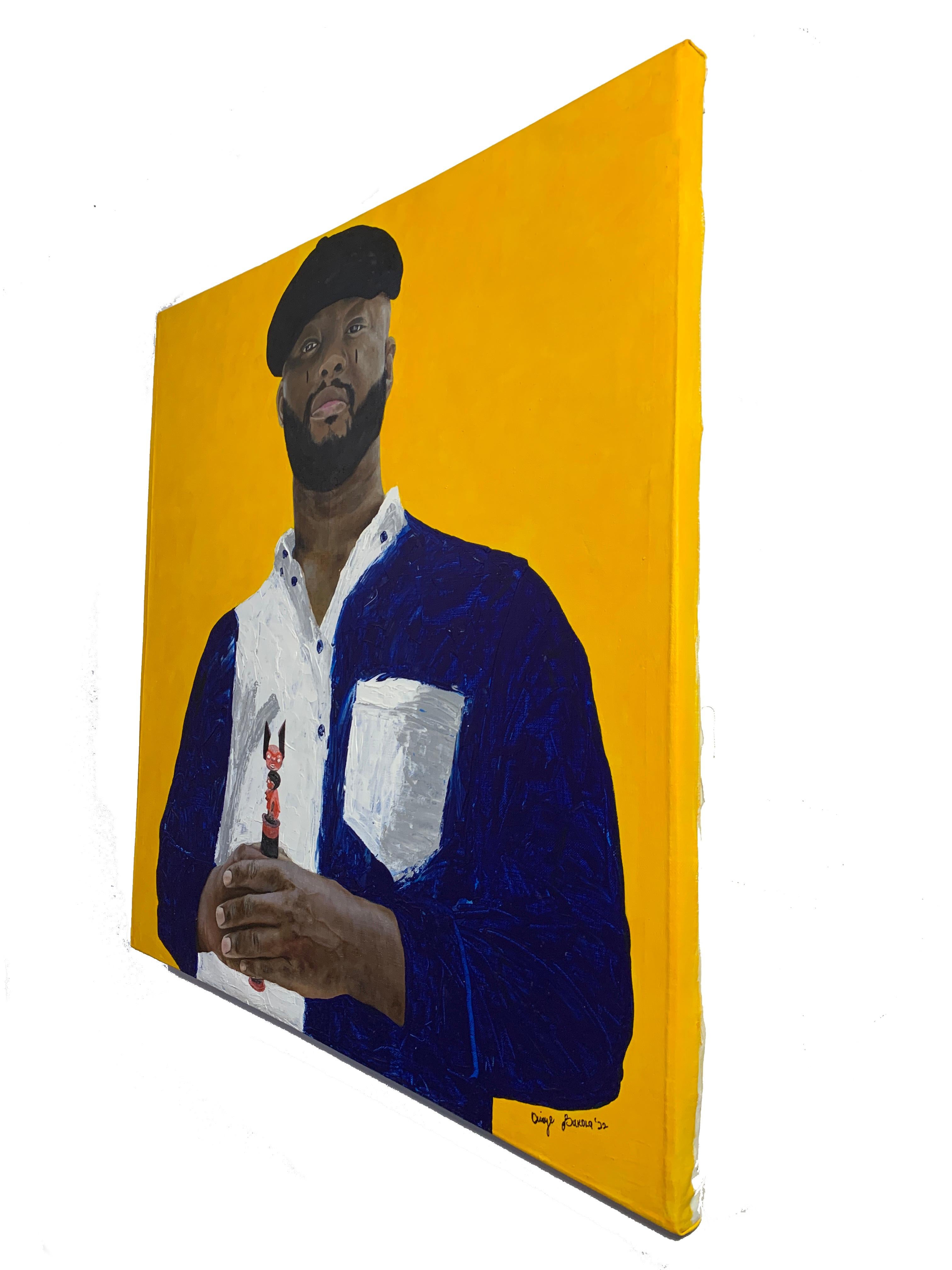 Babatunde (Reinkarnation) - gelber Hintergrund Afrikanische Porträtmalerei im Angebot 3