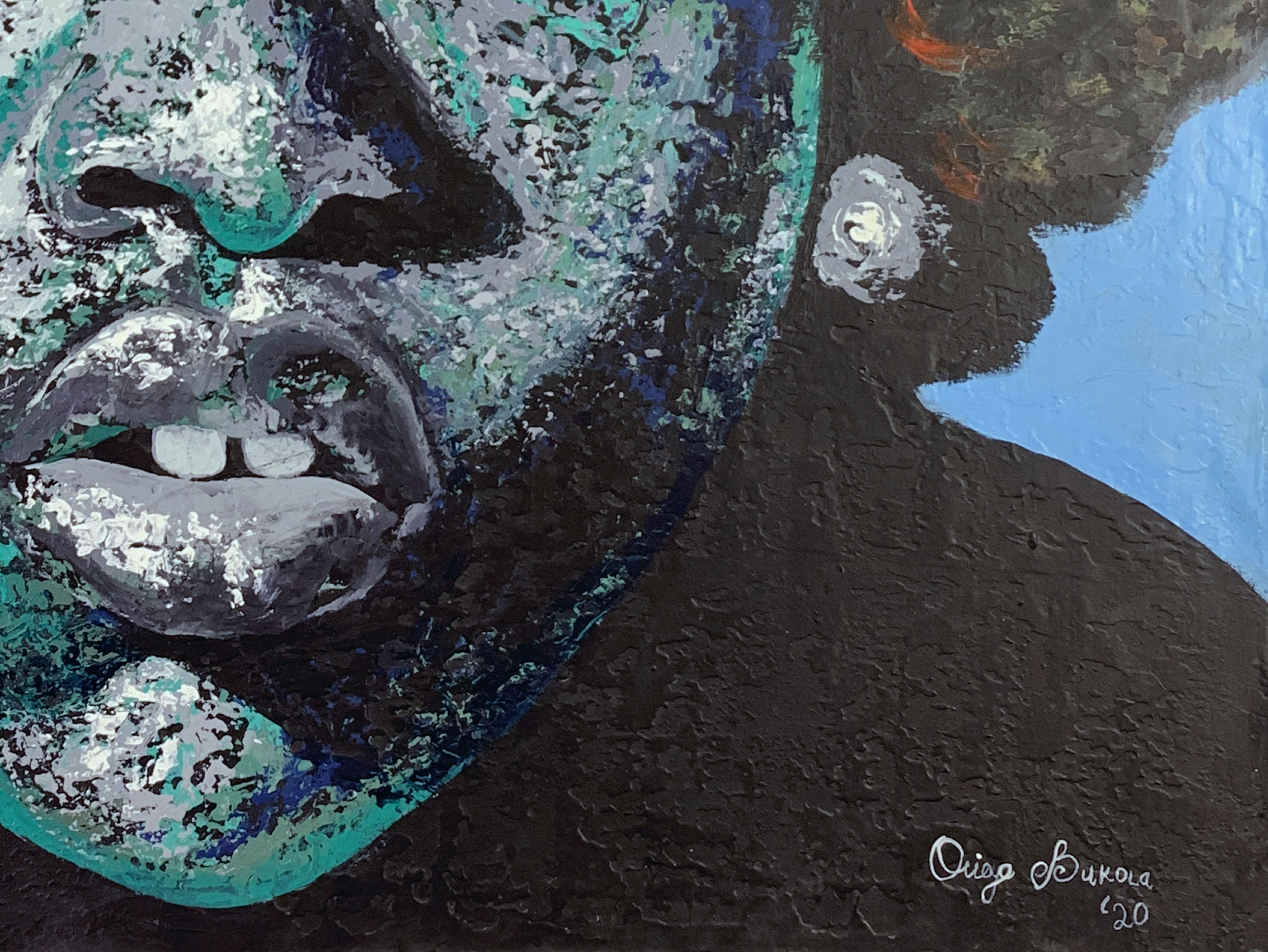 Breathe - Zeitgenössische Porträtmalerei – Painting von Bukola Orioye