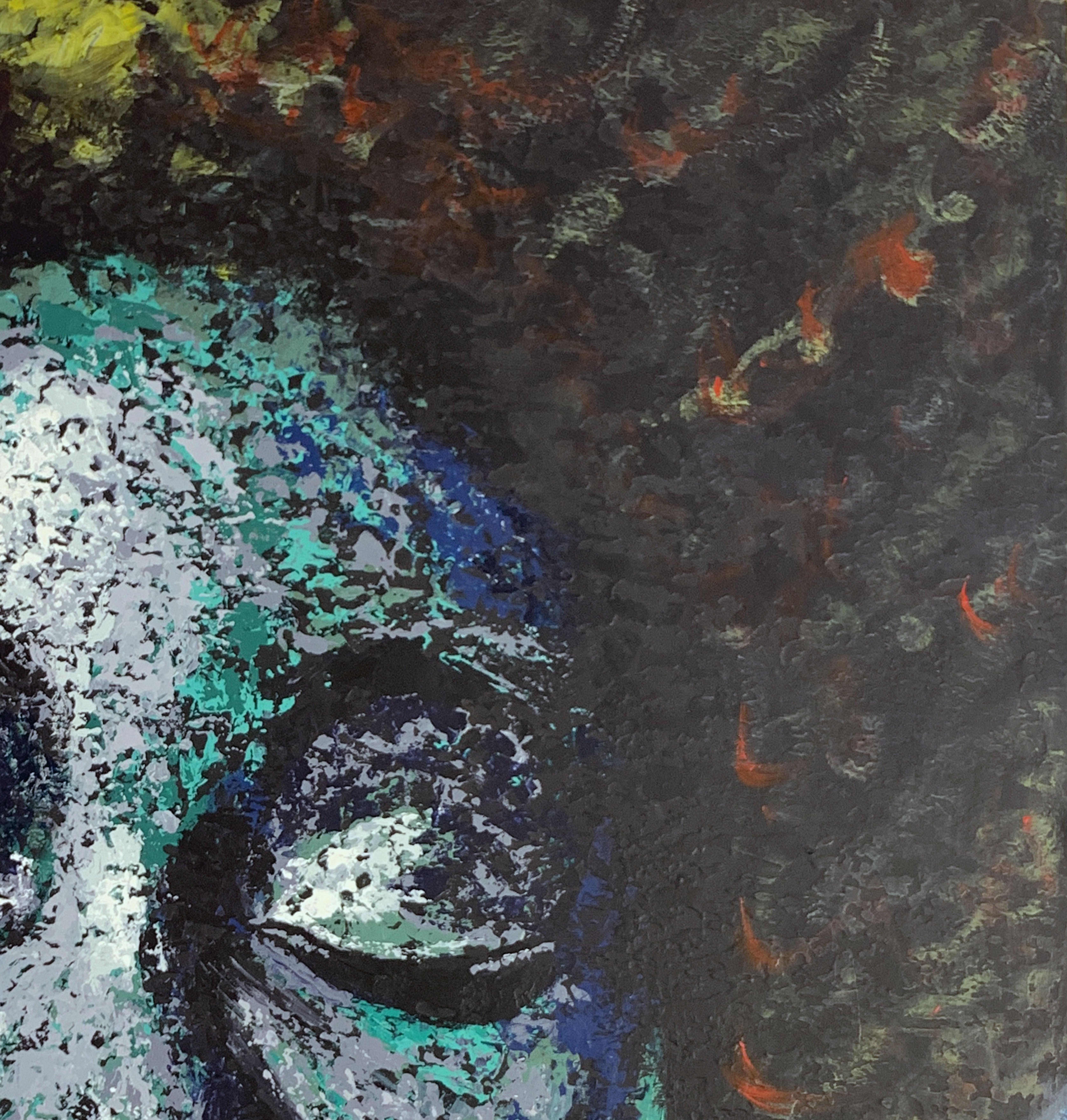 Breathe - Zeitgenössische Porträtmalerei (Schwarz), Portrait Painting, von Bukola Orioye