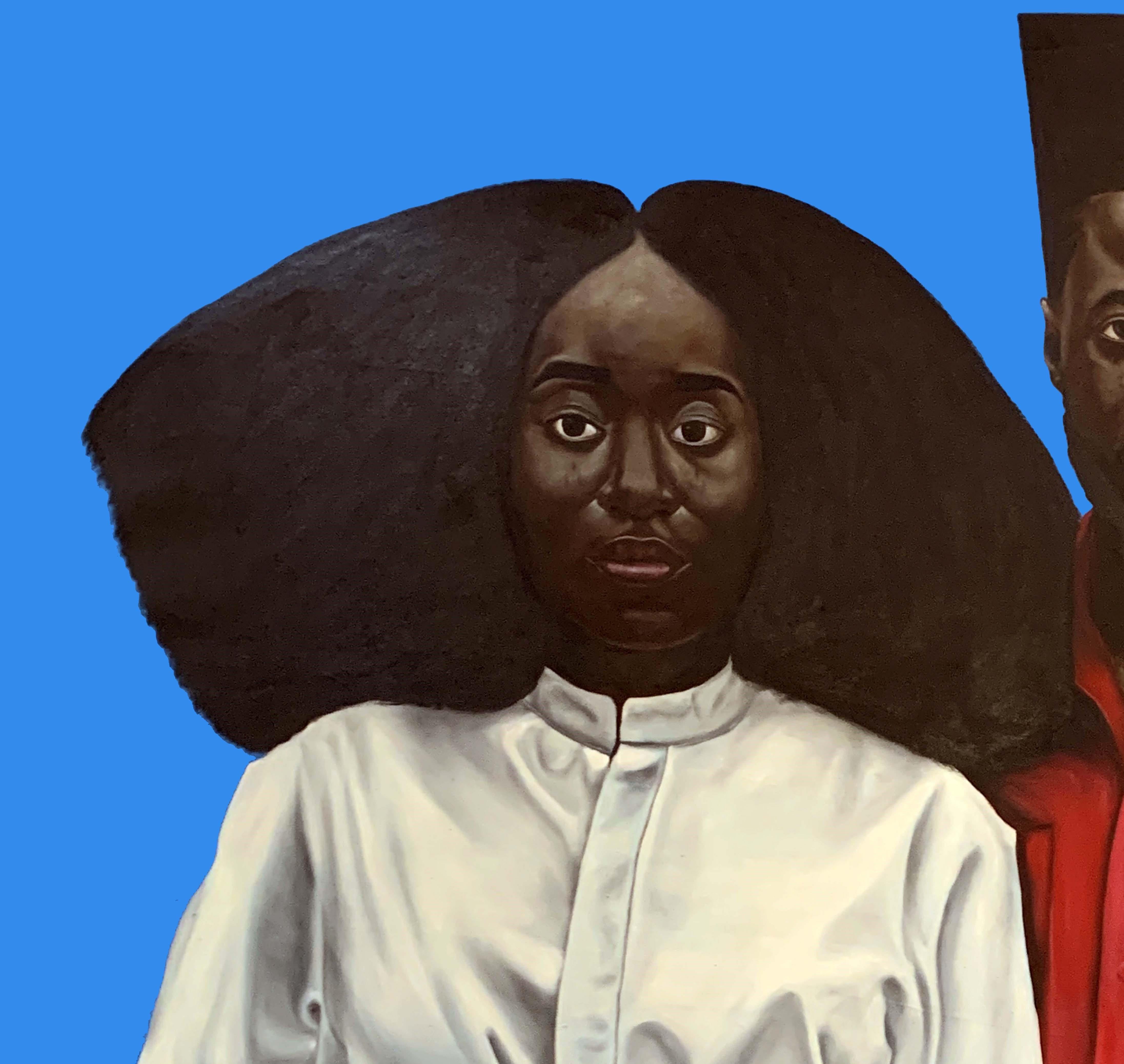 Emanzipation - Blauer Hintergrund afrozentrische figurative Malerei – Painting von Bukola Orioye