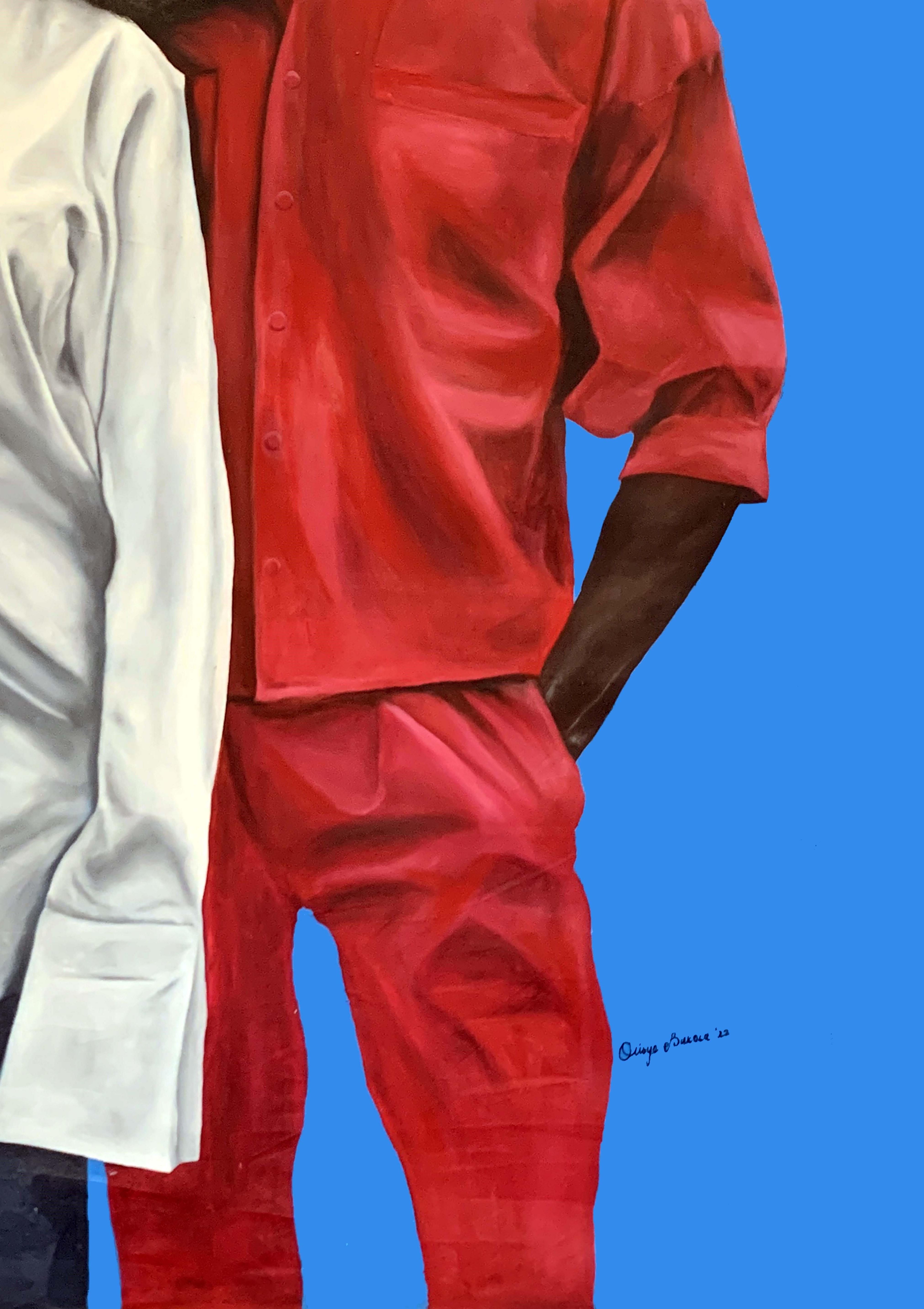 Emanzipation - Blauer Hintergrund afrozentrische figurative Malerei im Angebot 1