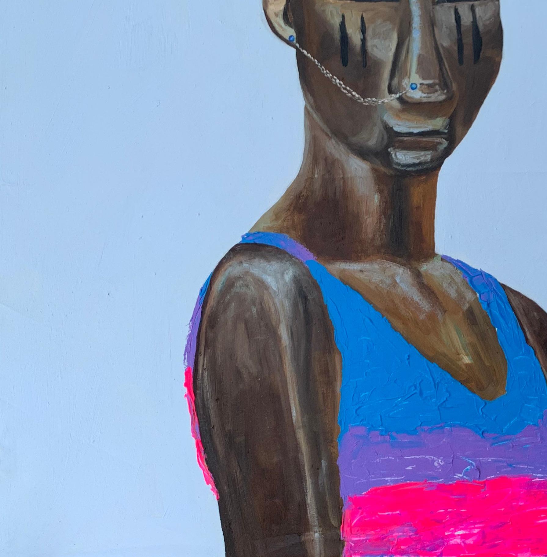 Oju Loge (La beauté dans le visage) - Bleu Portrait Painting par Bukola Orioye