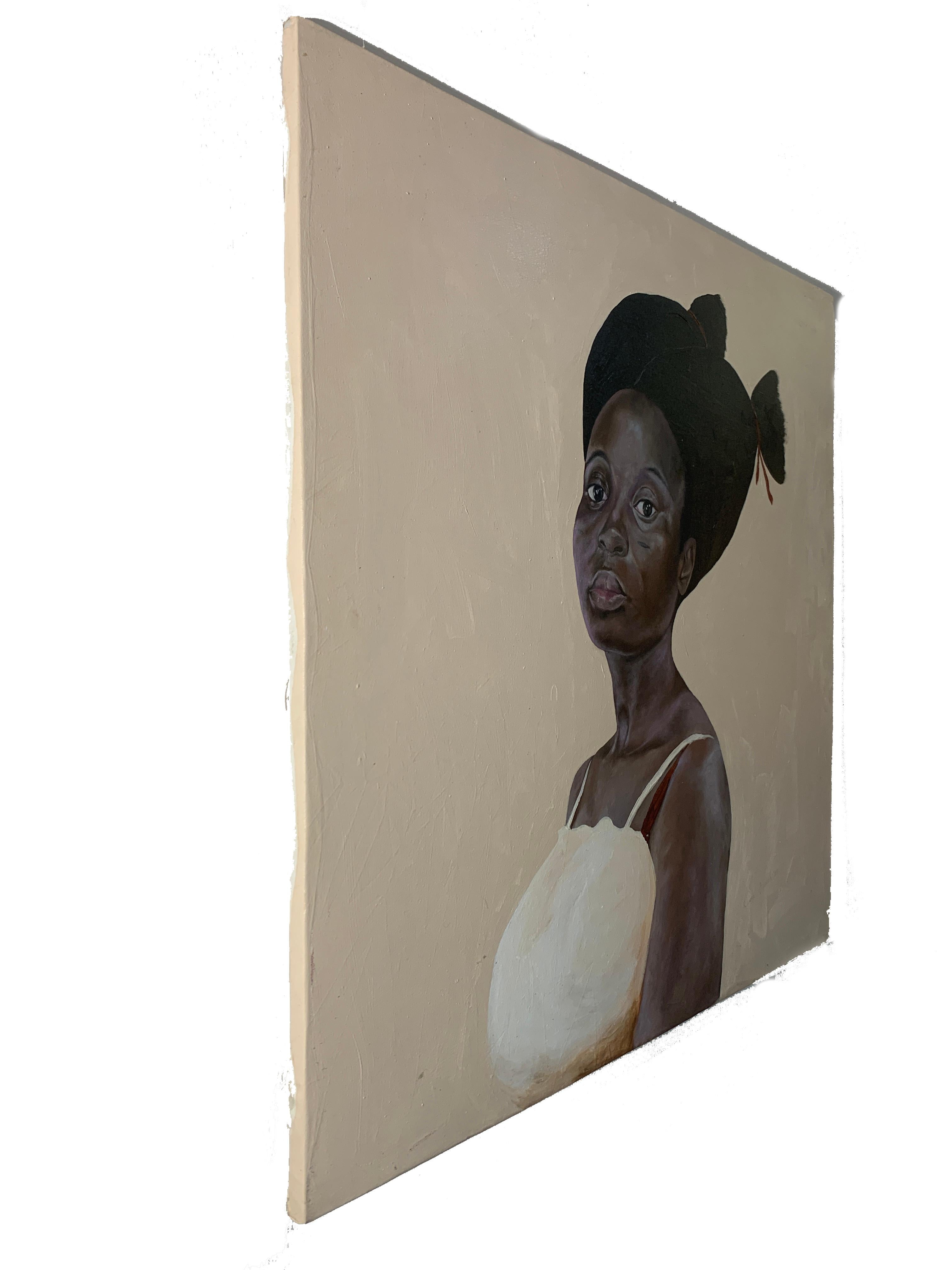Ronke-Enigma - Beige Figurative Painting par Bukola Orioye