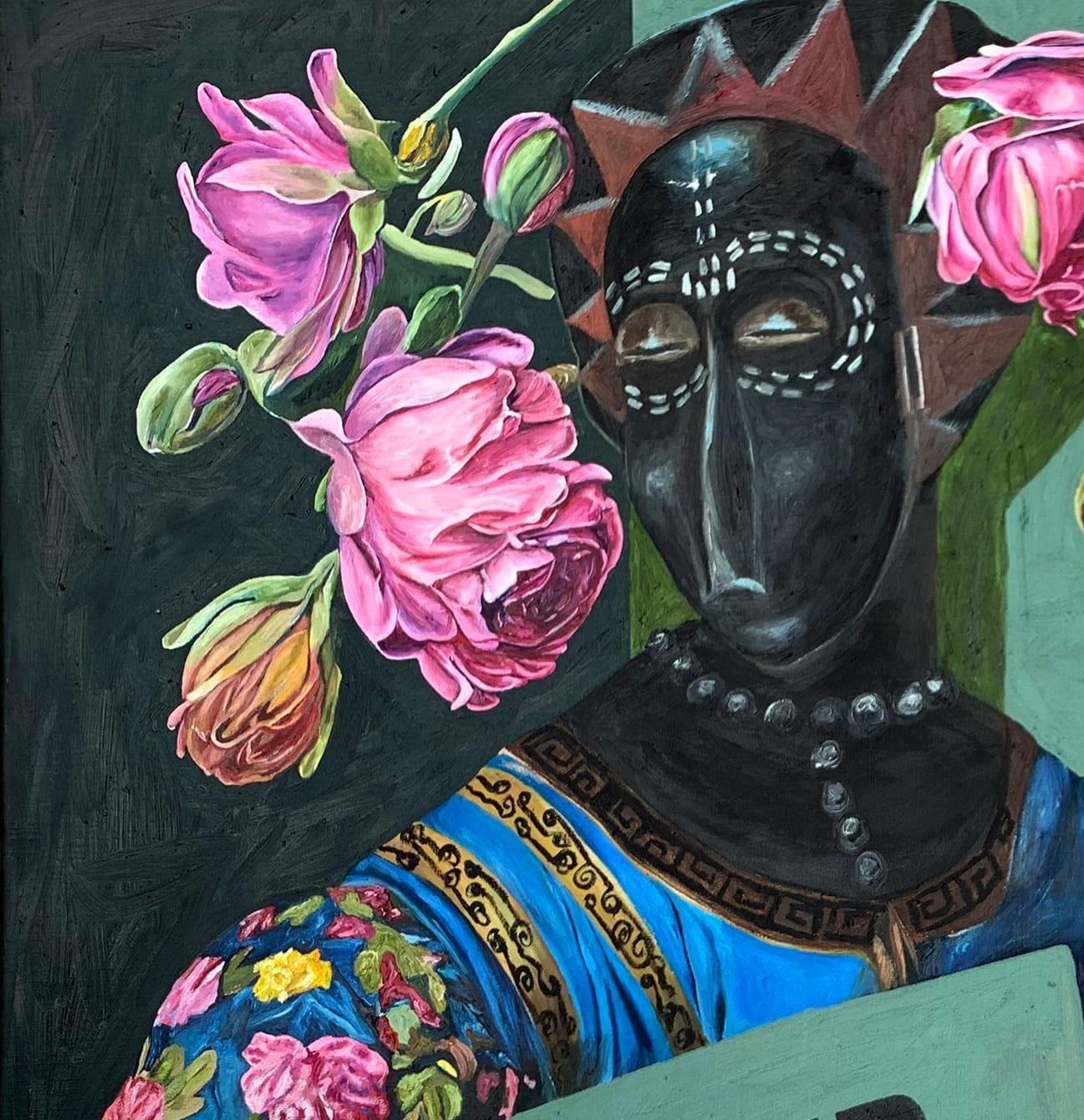 Salvator Mundi (Olugbala) -Siglo XXI, Contemporáneo, Figurativo, Reliquias de África - Painting de Bukola Orioye
