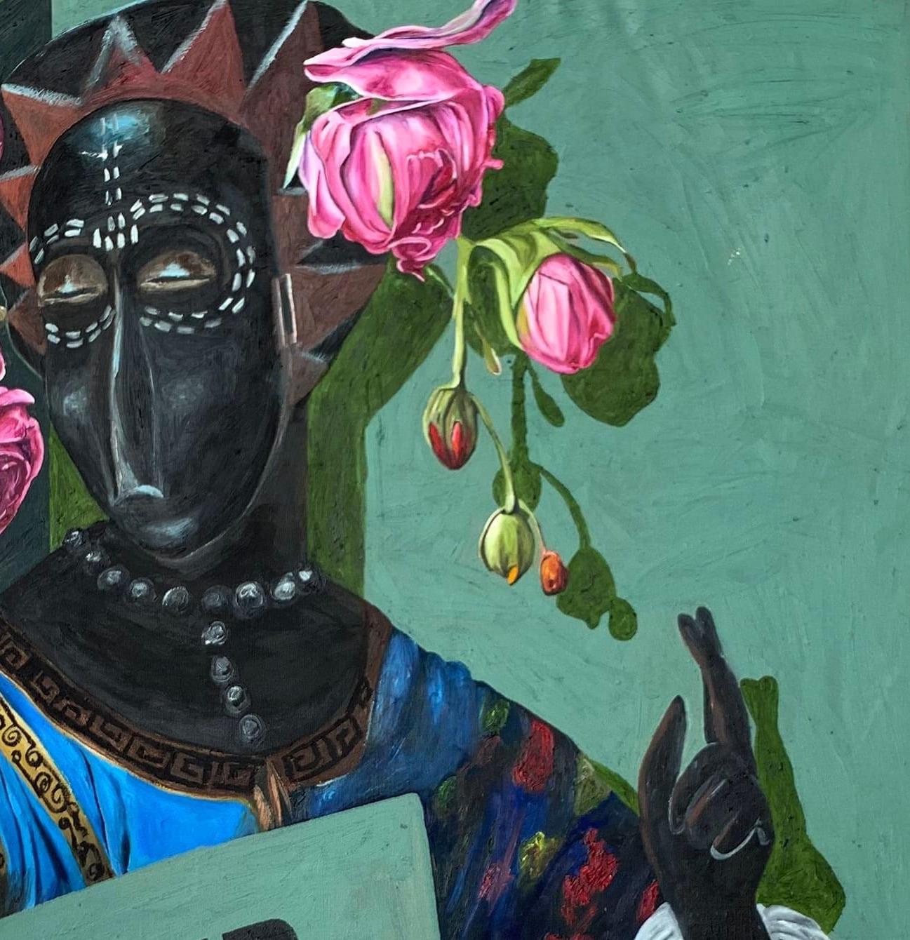 Salvator Mundi (Olugbala) -Siglo XXI, Contemporáneo, Figurativo, Reliquias de África - Figurative Painting Negro de Bukola Orioye