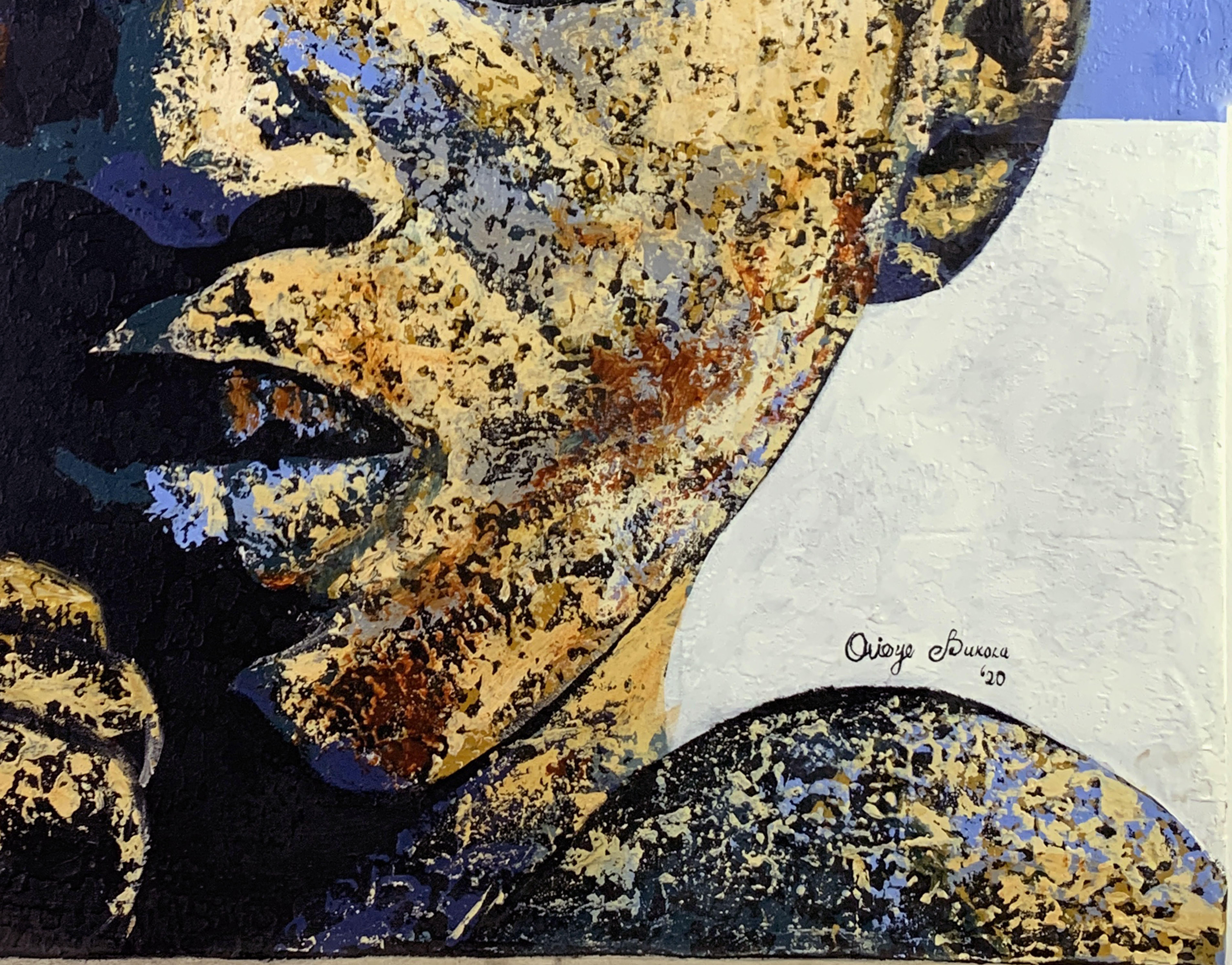 Why Not Me - Bold Portrait of African Boy  Contemporary Textured Expressionist - Abstract Expressionist Painting by Bukola Orioye