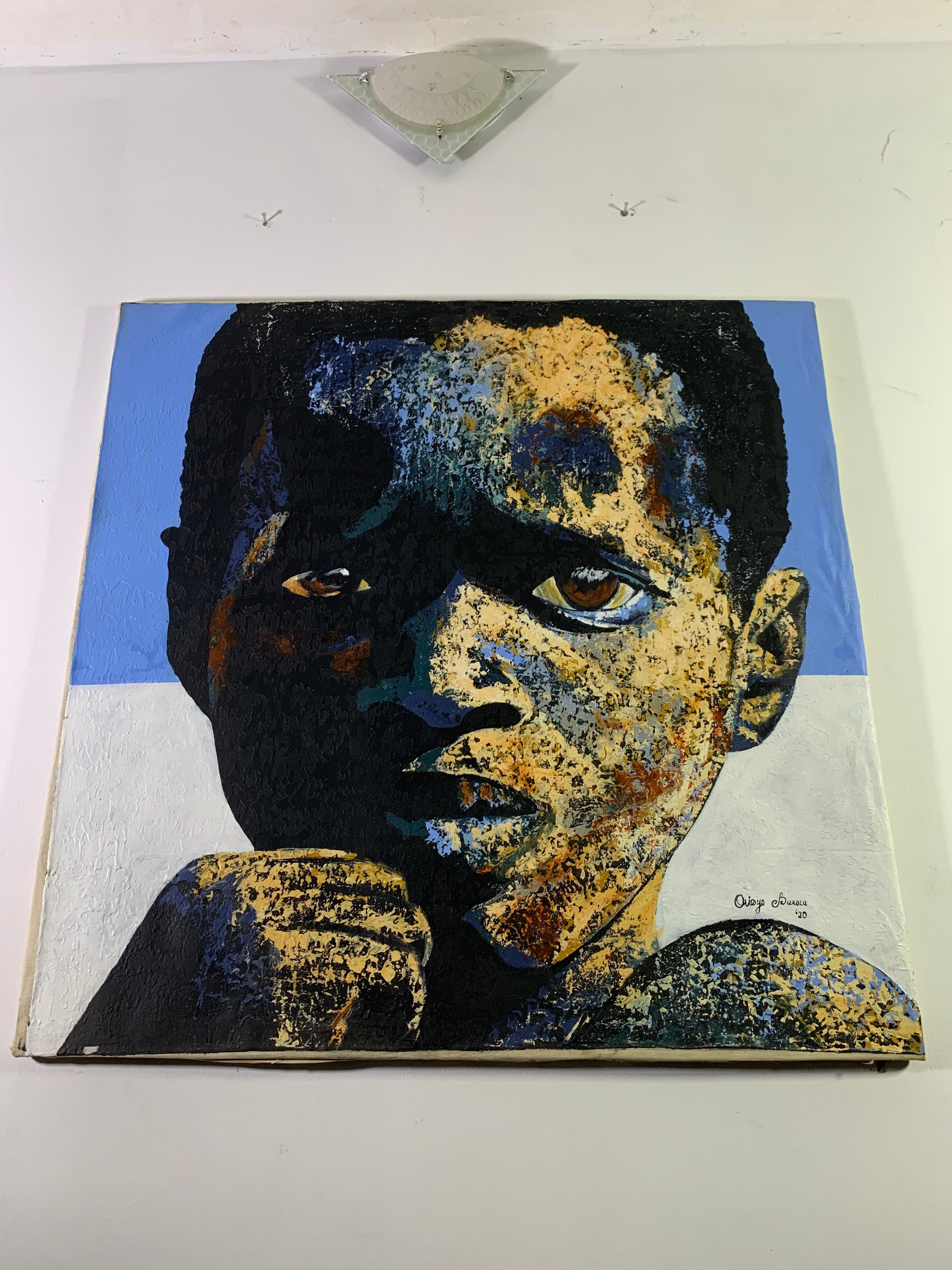 Why Not Me - Bold Portrait of African Boy  Contemporary Textured Expressionist - Black Portrait Painting by Bukola Orioye