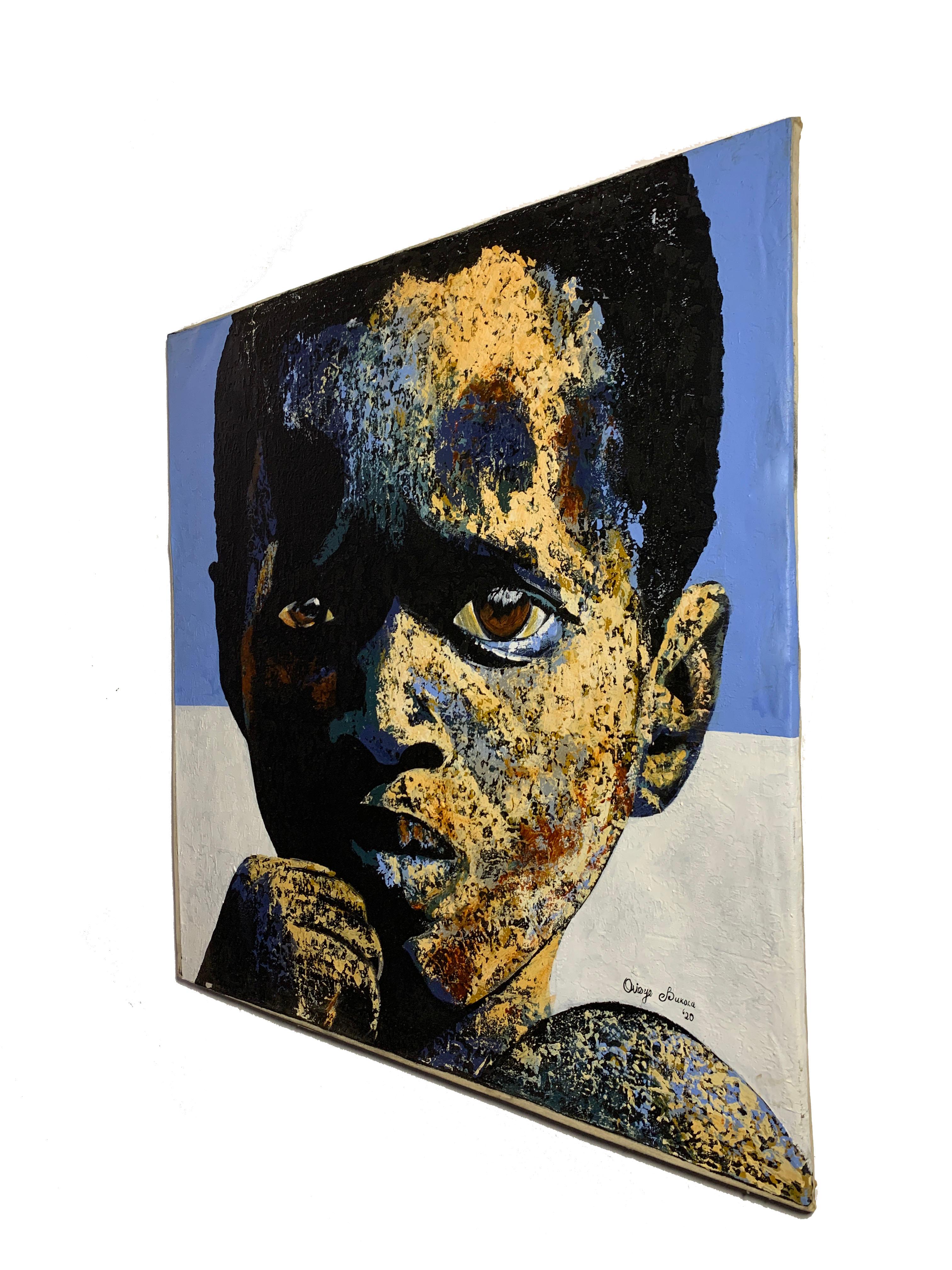 Why Not Me - Bold Portrait of African Boy  Contemporary Textured Expressionist For Sale 1
