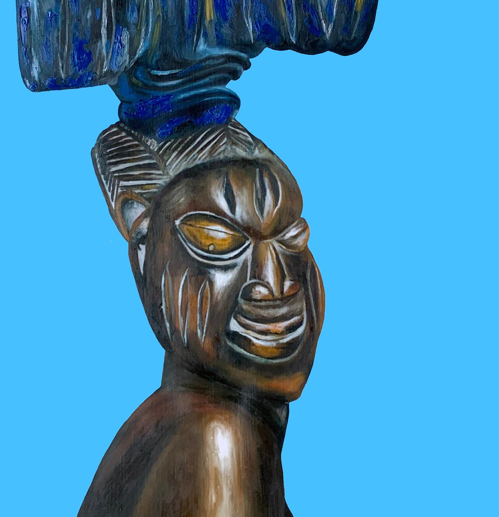 Wiyaala (L'esecutore) - Figurative Painting Blu di Bukola Orioye