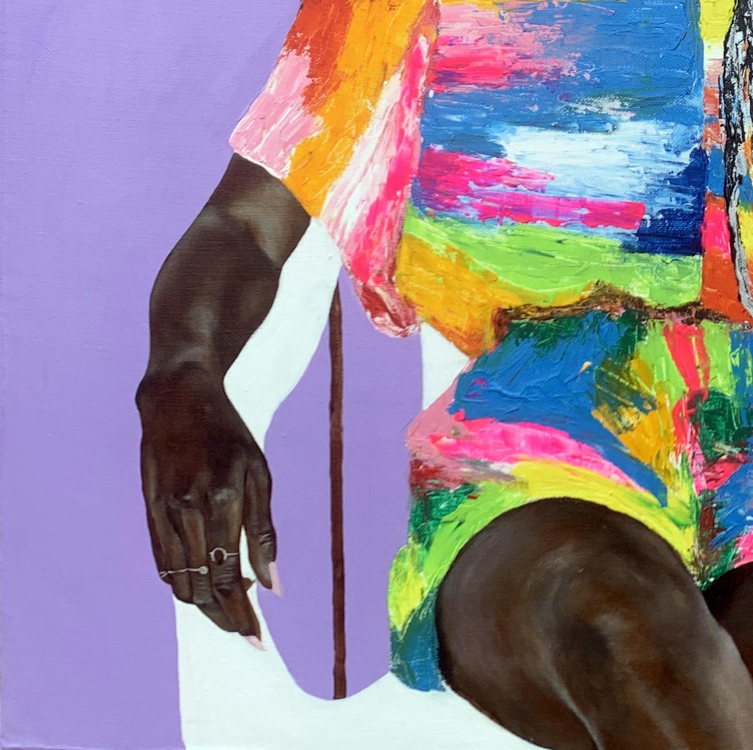 Yetunde - Pintura figurativa de una mujer africana en elegante postura sentada - Painting Contemporáneo de Bukola Orioye