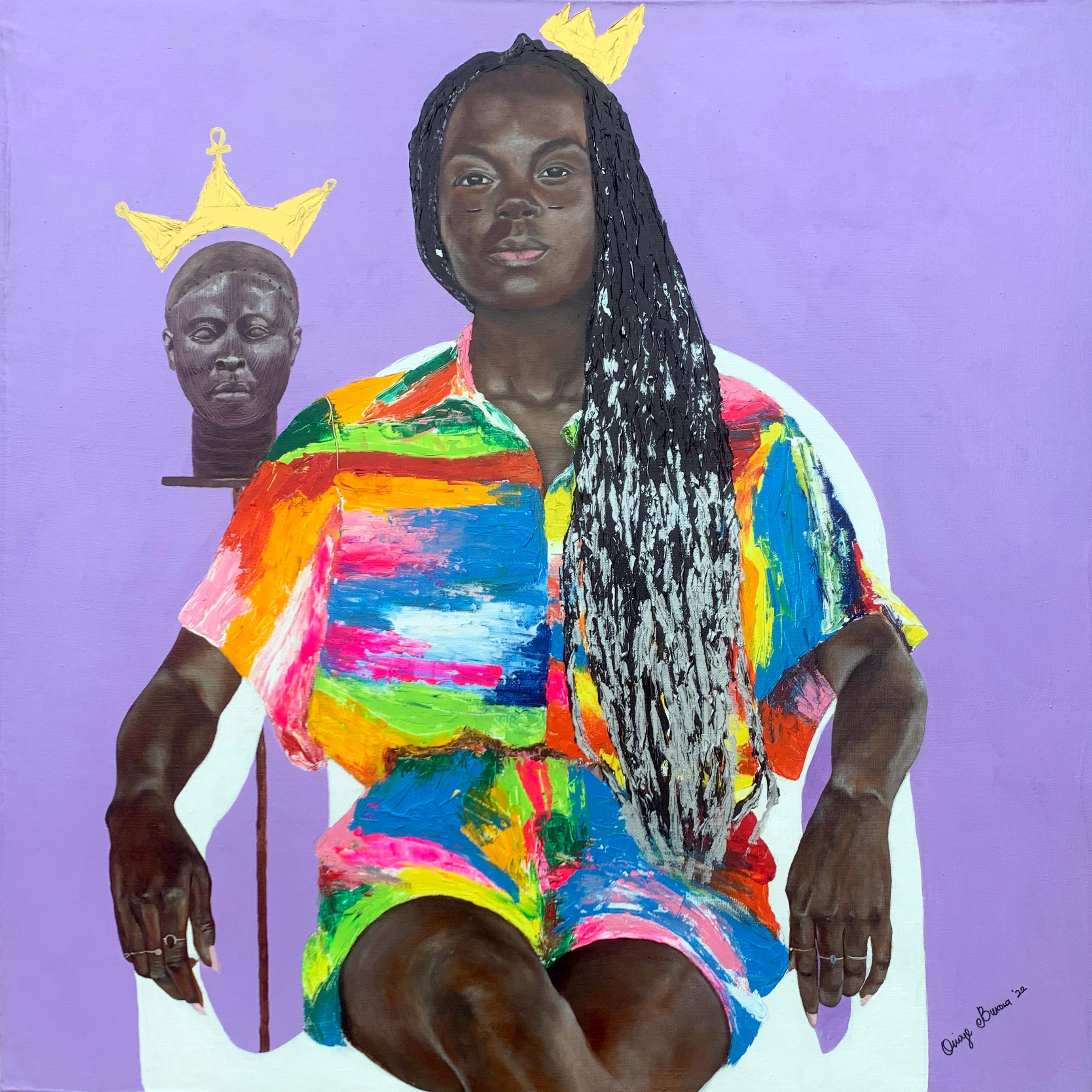 Figurative Painting de Bukola Orioye - Yetunde - Pintura figurativa de una mujer africana en elegante postura sentada