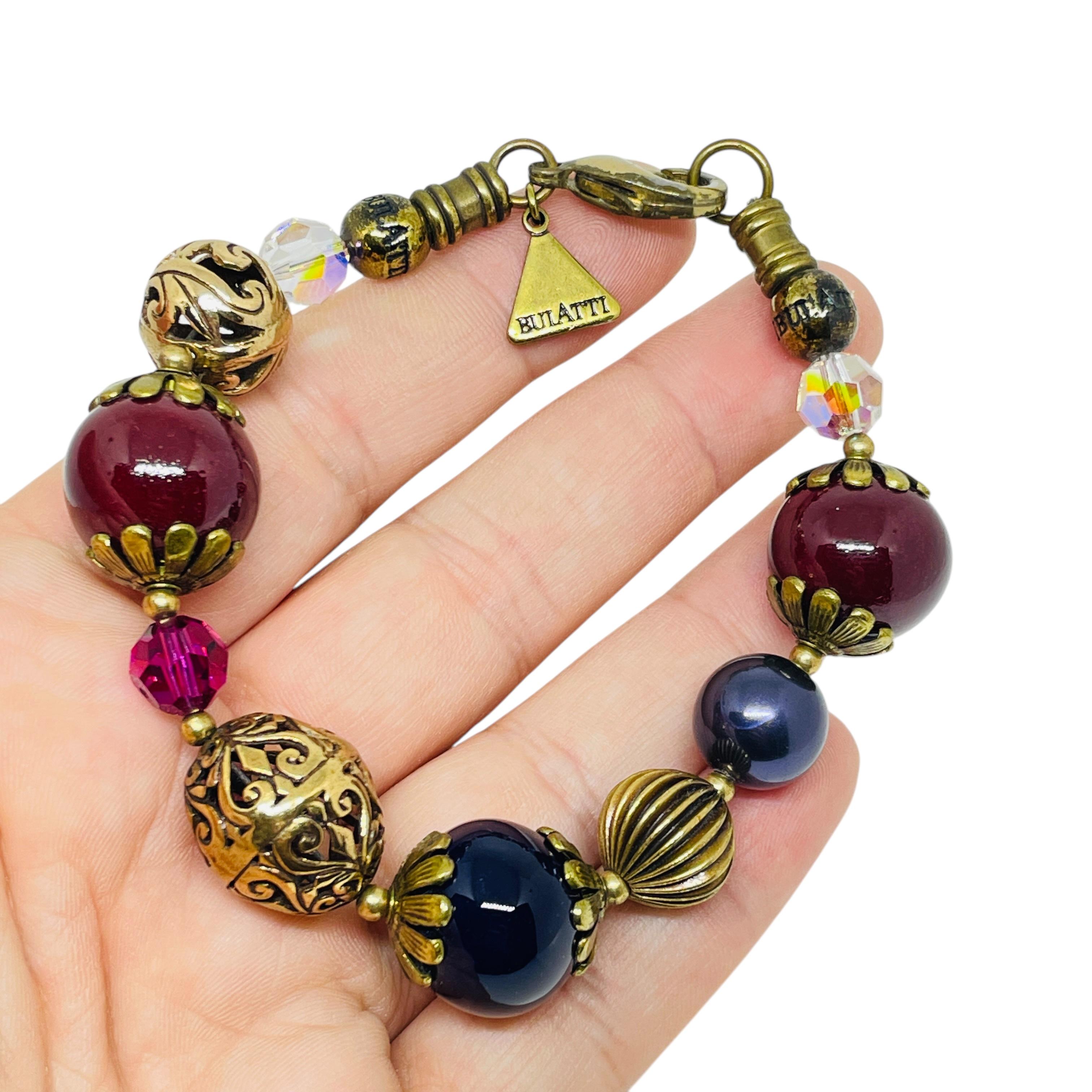 BULATTI signé vintage perles de verre ton or bracelet de créateur Bon état - En vente à Palos Hills, IL