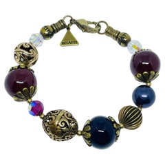 Bracciale firmato BULATTI con perle di vetro vintage in tonalità oro