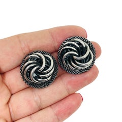 BULATTI signed vintage silver tone designer clip earrings