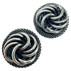 BULATTI signed vintage silver tone designer clip earrings