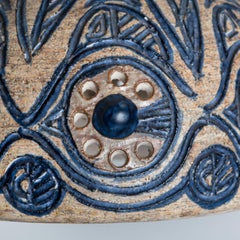 Bulb Beige Blue Ceramic Pendant Light, Denmark, 1970