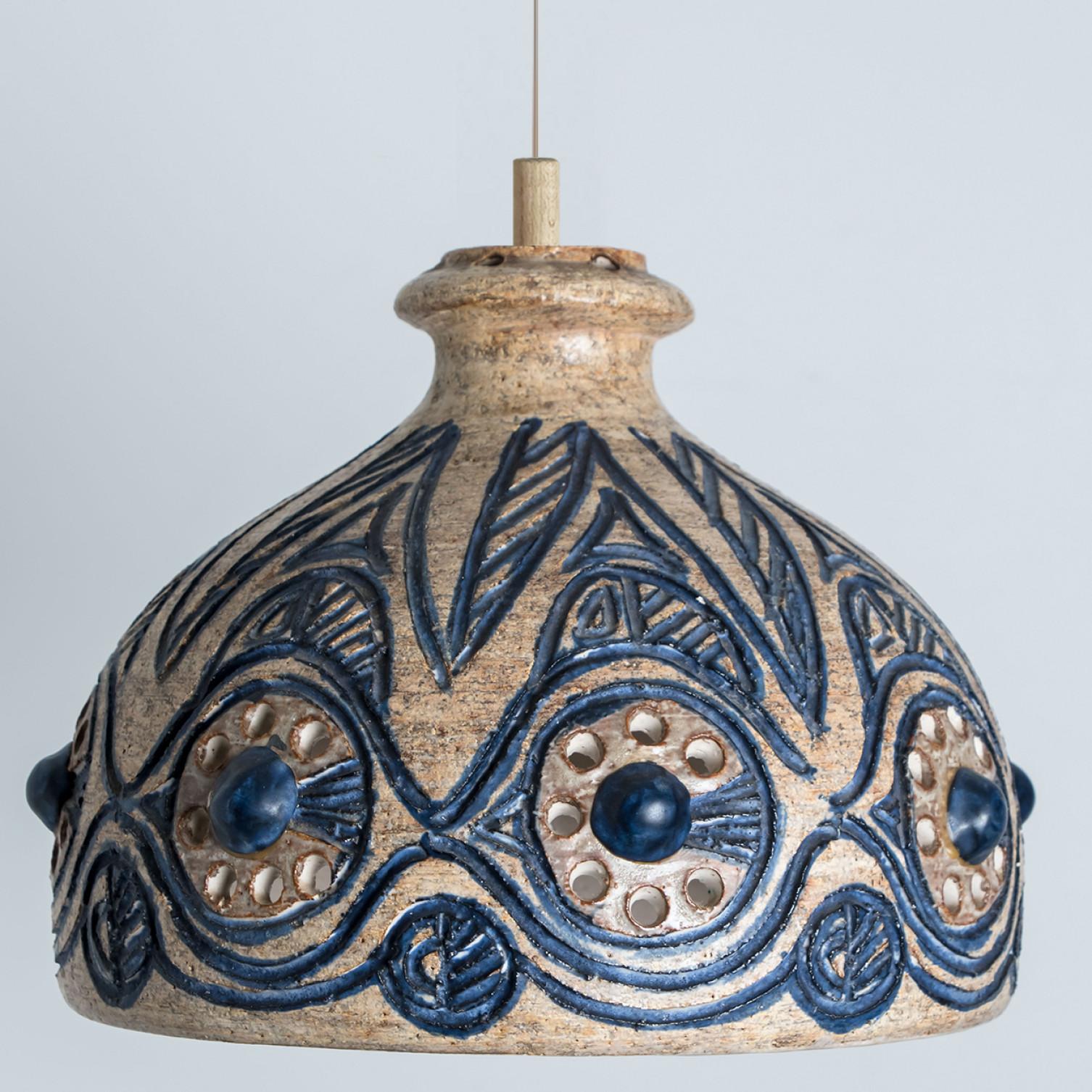Bulb Beige Blue Ceramic Pendant Light, Denmark, 1970 For Sale 2