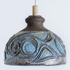 Bulb Brown Blue Ceramic Pendant Light, Denmark, 1970