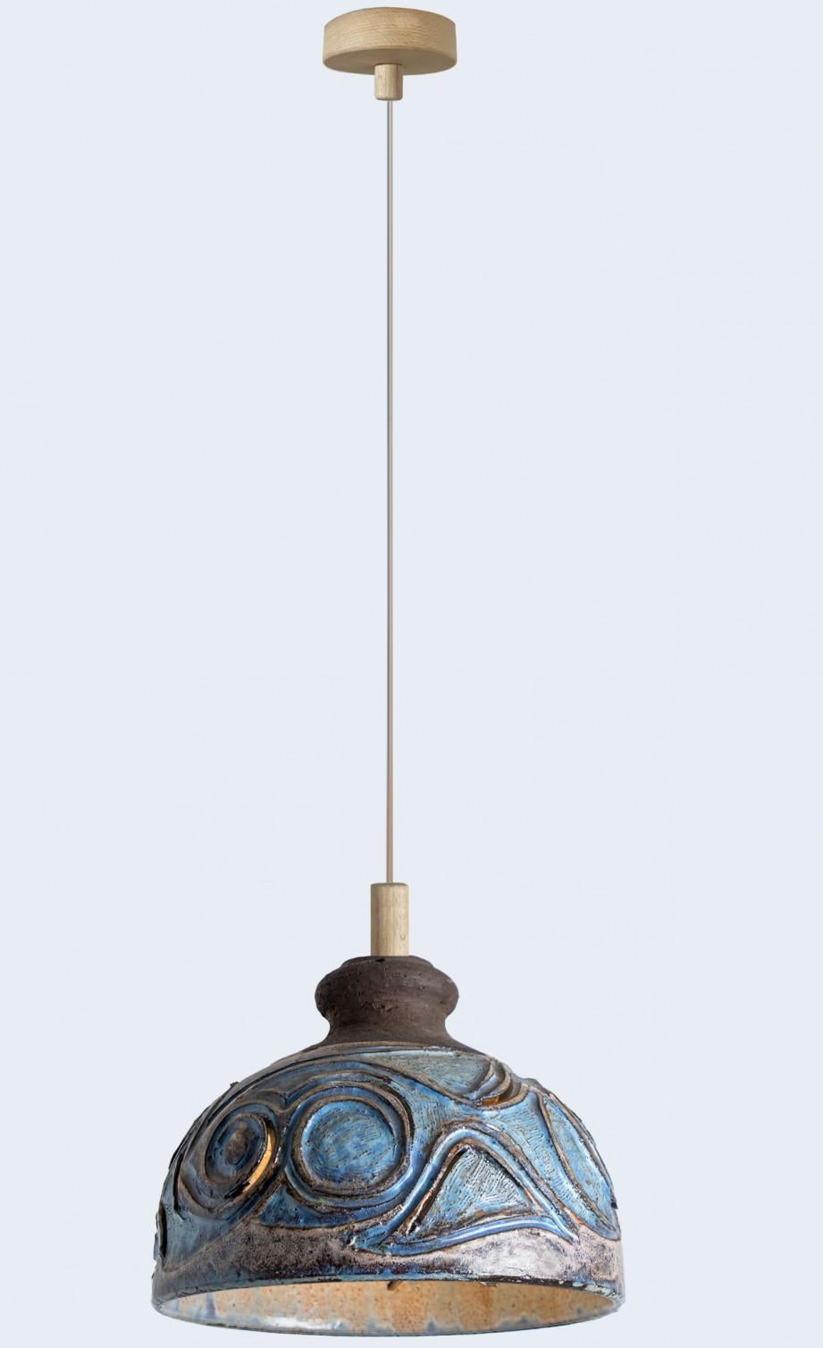 Late 20th Century Bulb Brown Blue Ceramic Pendant Light, Denmark, 1970 For Sale