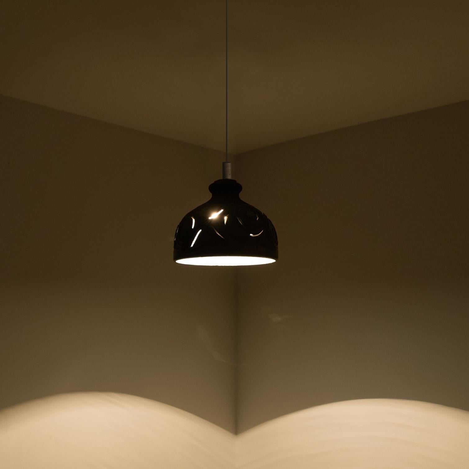 Bulb Brown Blue Ceramic Pendant Light, Denmark, 1970 For Sale 2