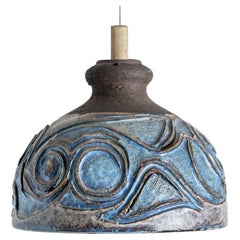 Vintage Bulb Brown Blue Ceramic Pendant Light, Denmark, 1970